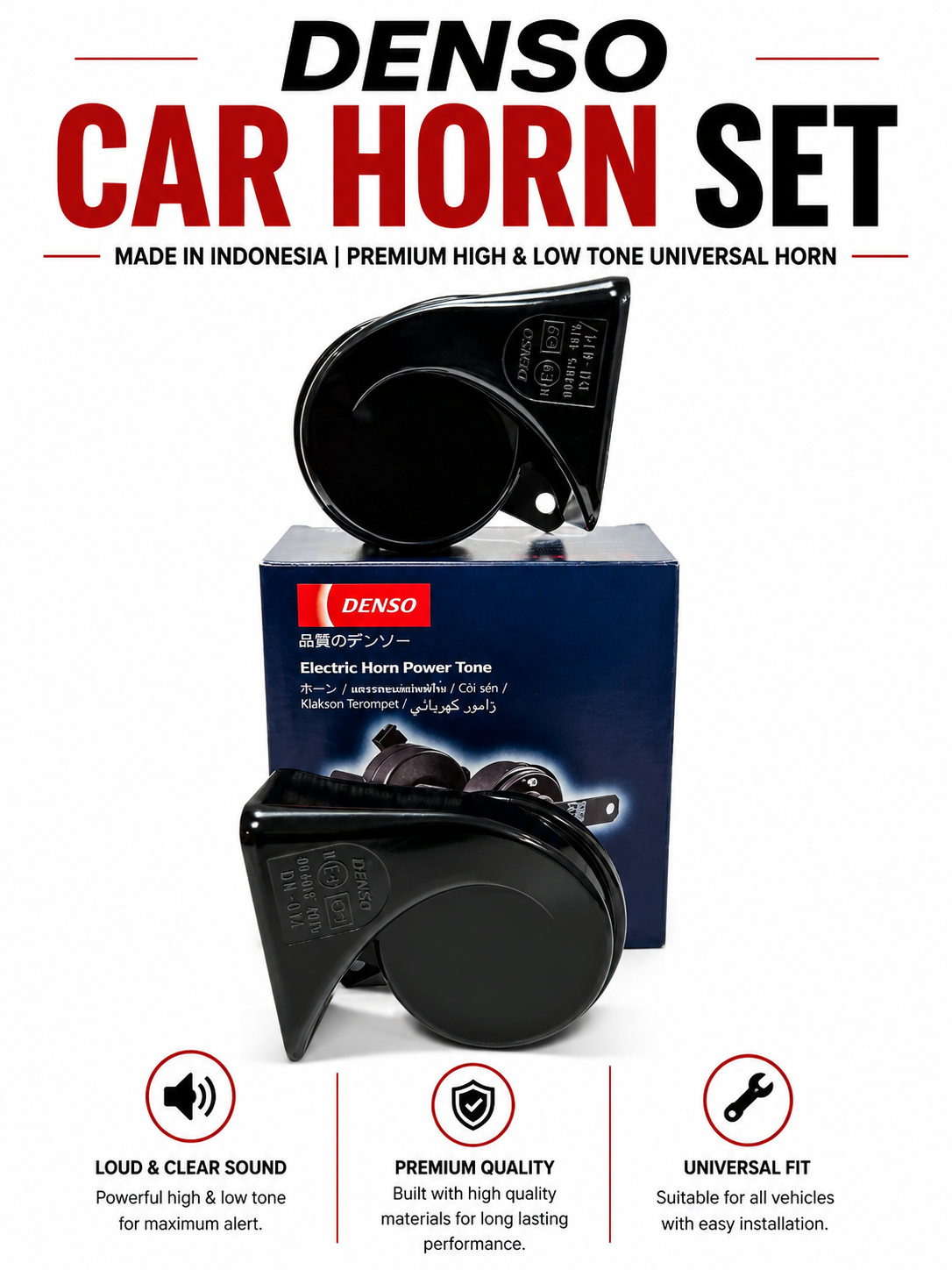 Denso Car Horn Set – Made in Indonesia | Premium High & Low Tone Universal Horn