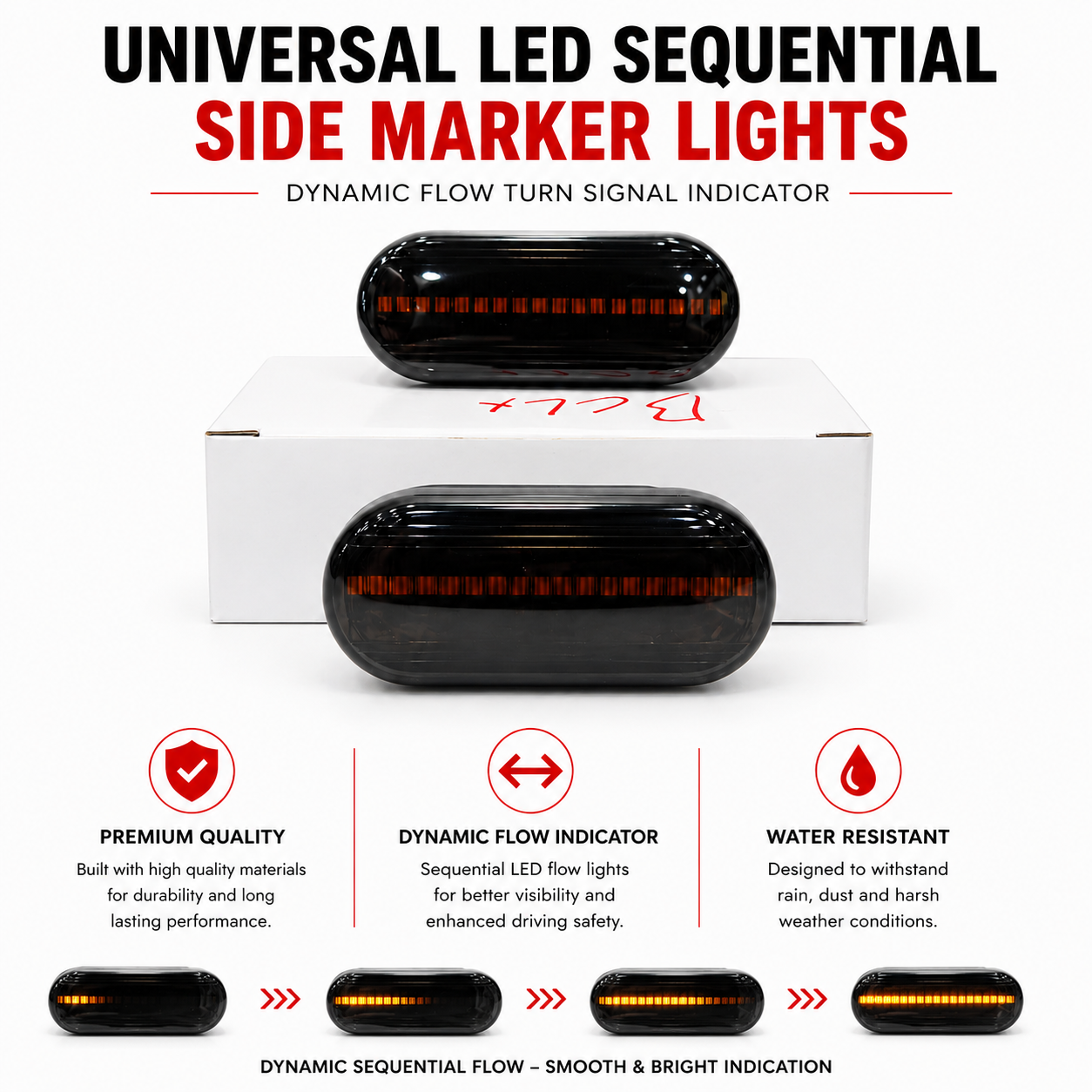 Universal LED Sequential Fender Indicator Lights | Dynamic Flow Side Marker Turn Signal