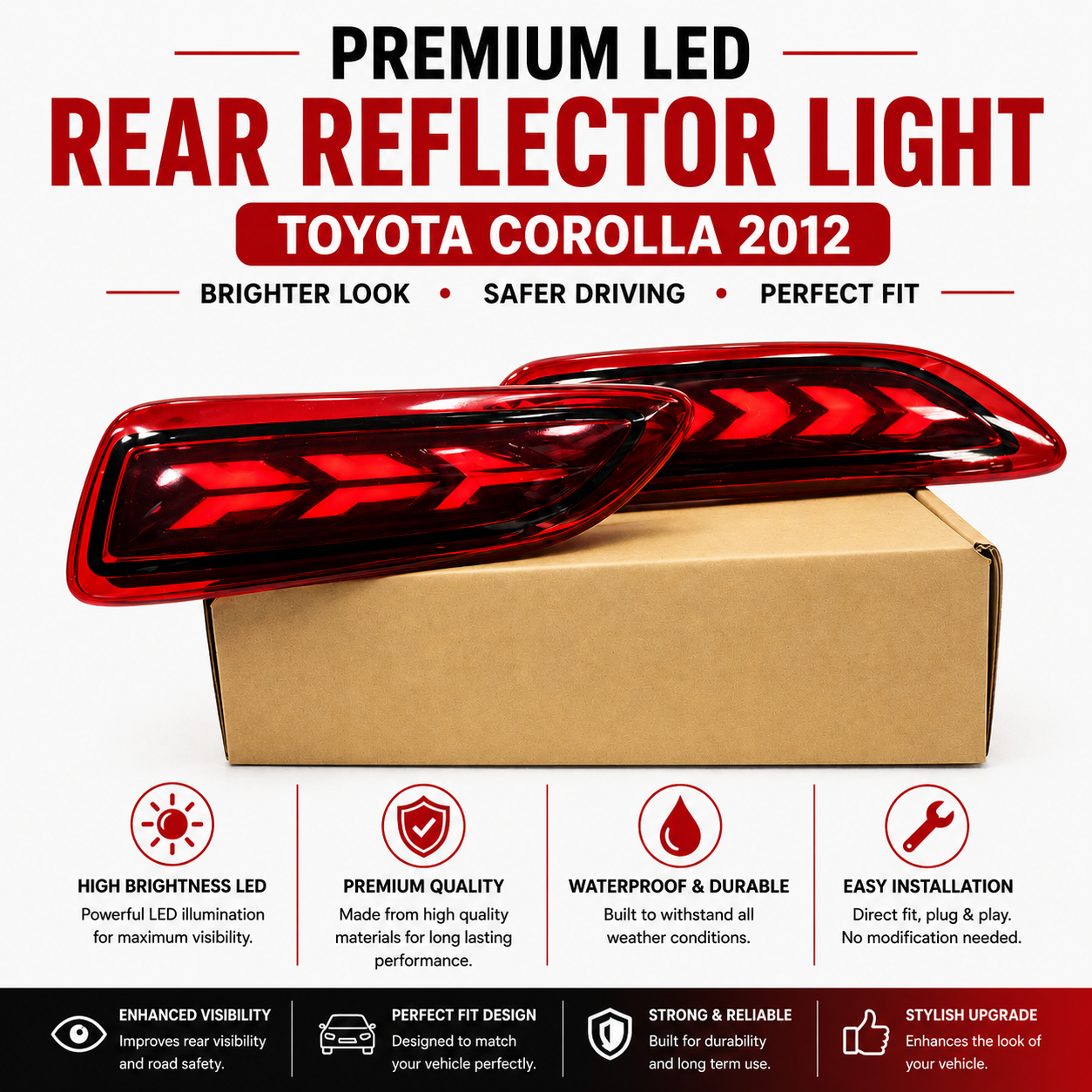 Toyota Corolla 2012 Rear Bumper Lights – China Quality Replacement Tail Lamp Set – 1 Pair