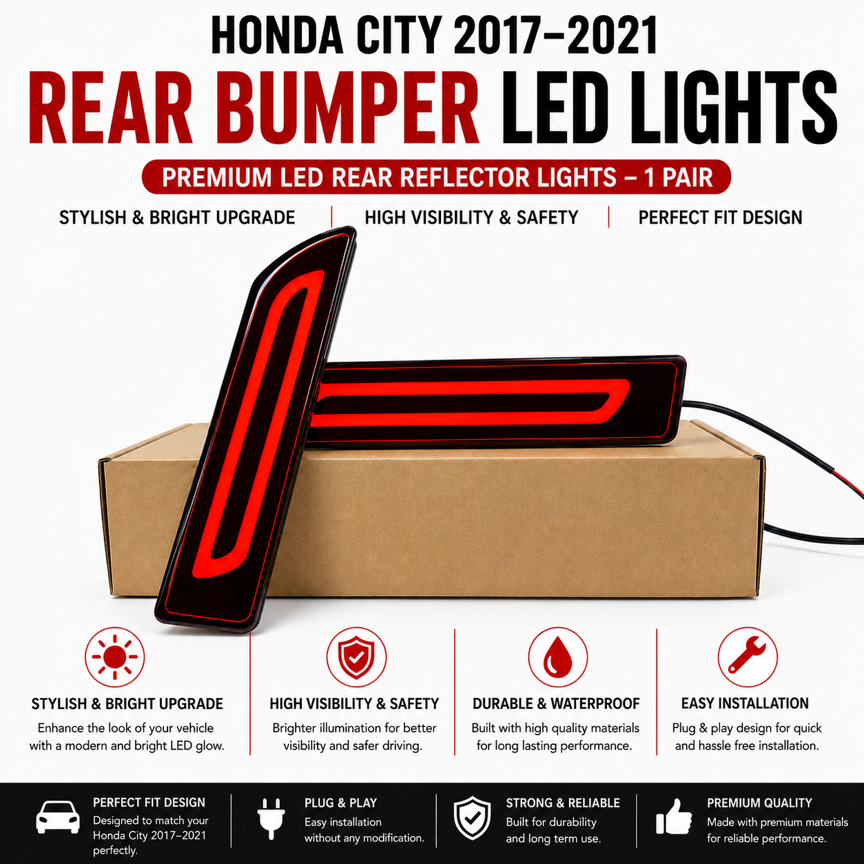 Honda City 2017–2021 Rear Bumper Lights – China Quality - 1 Pair