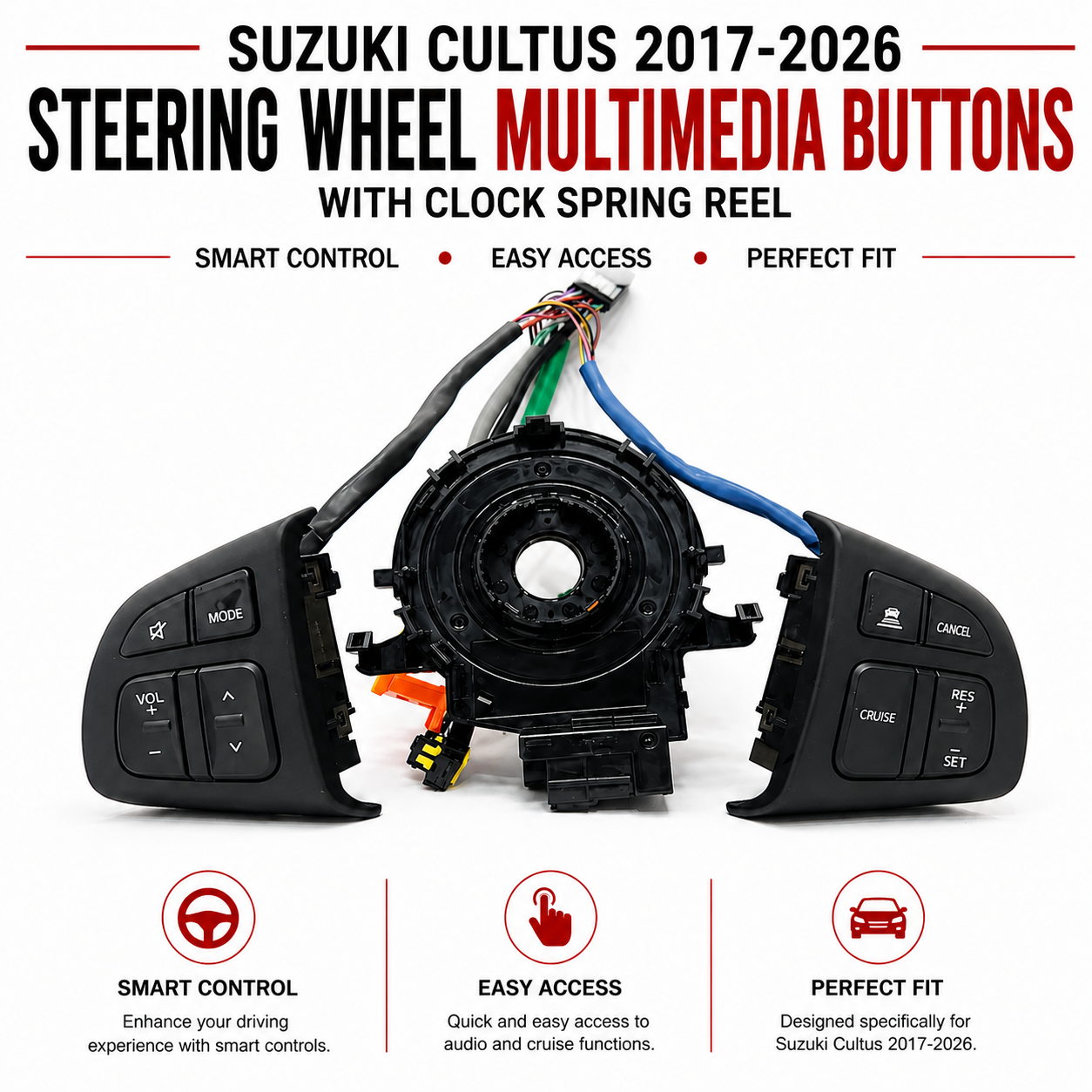 Suzuki Cultus 2017-2026 Steering Wheel Multimedia Buttons with Clock Spring Reel