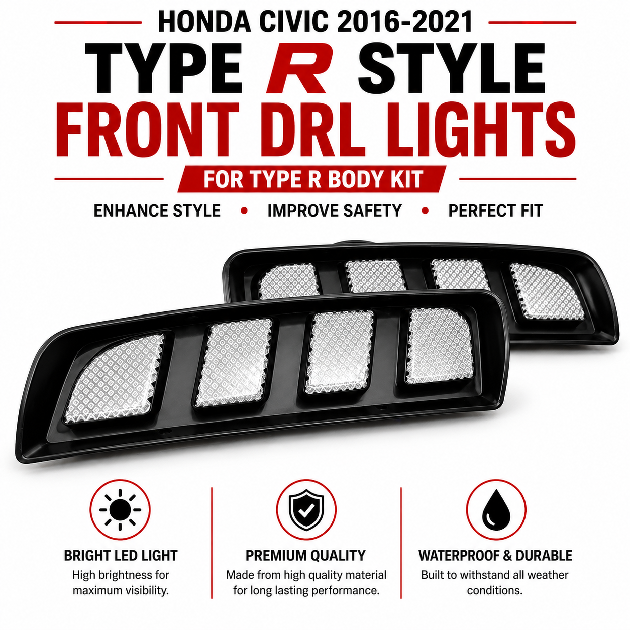 Honda Civic 2016-2021 Type R Style Front DRL Lights for Type R Body Kit