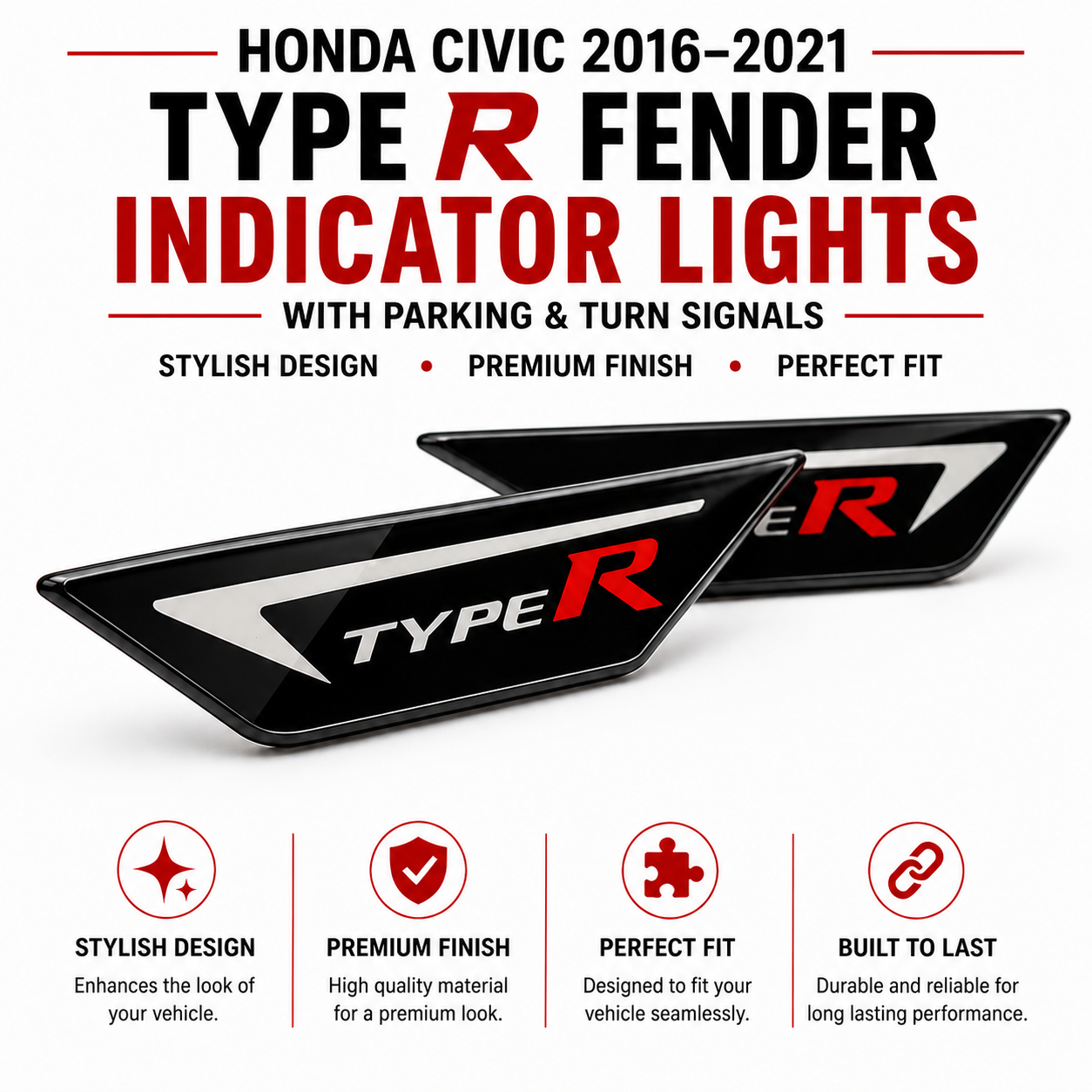 Honda Civic 2016–2021 Type R Fender Indicator Lights with Parking & Turn Signals
