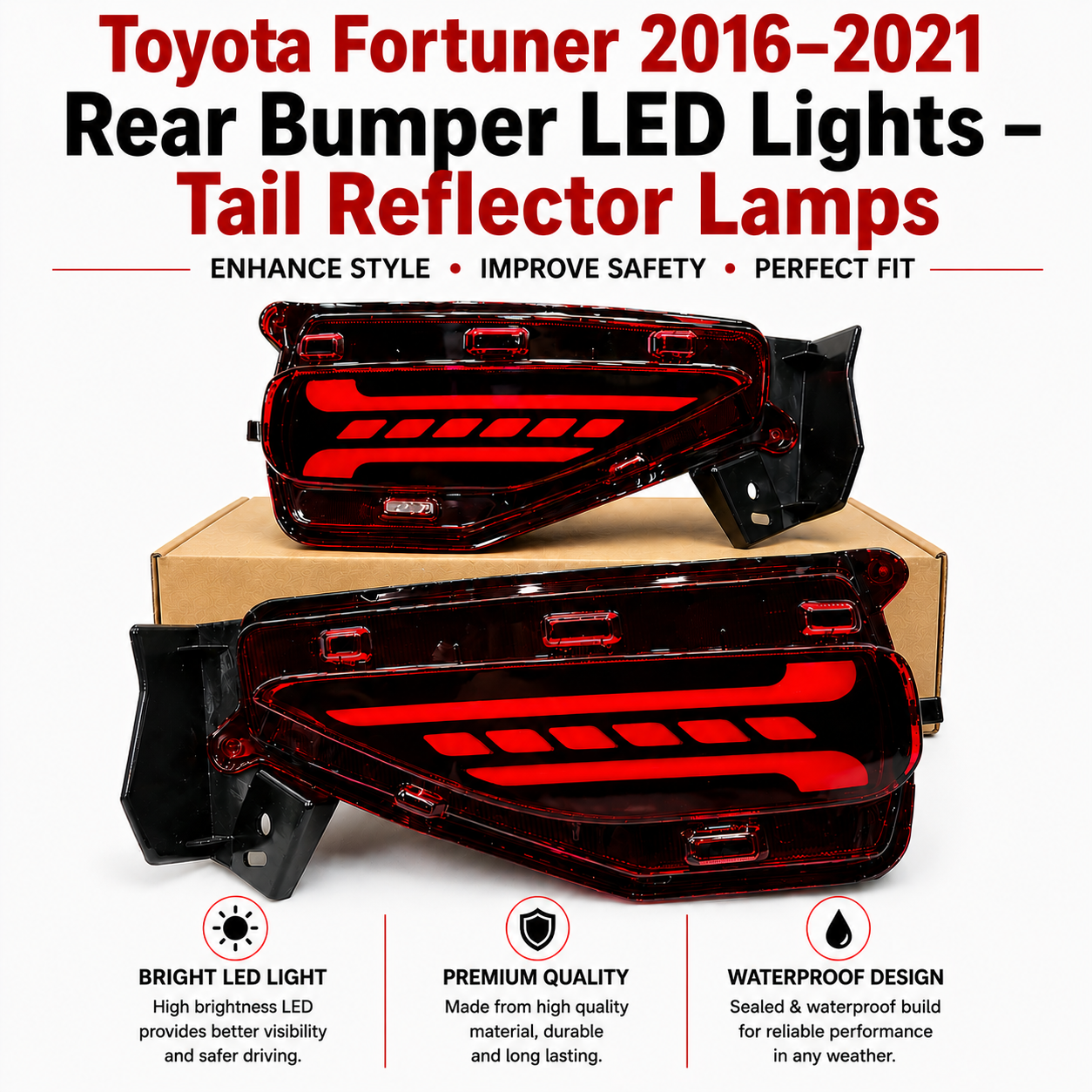 Toyota Fortuner 2016–2021 Rear Bumper LED Lights – Tail Reflector Lamps