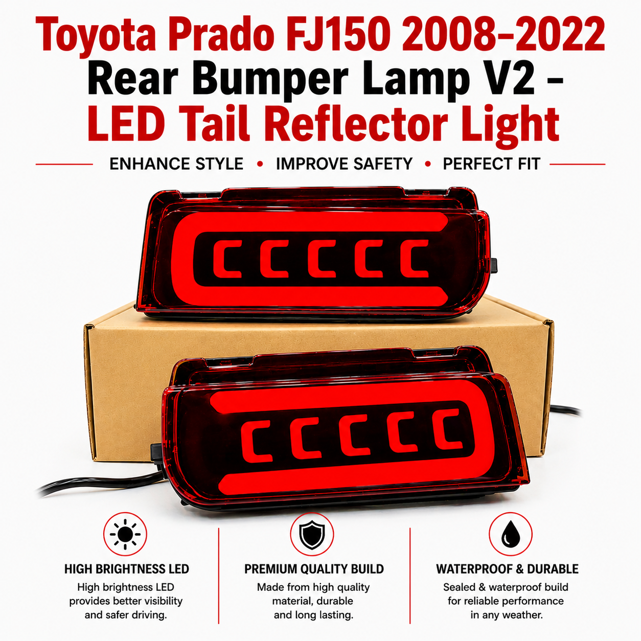 Toyota Prado FJ150 2008–2022 Rear Bumper Lamp V2 – LED Tail Reflector Light