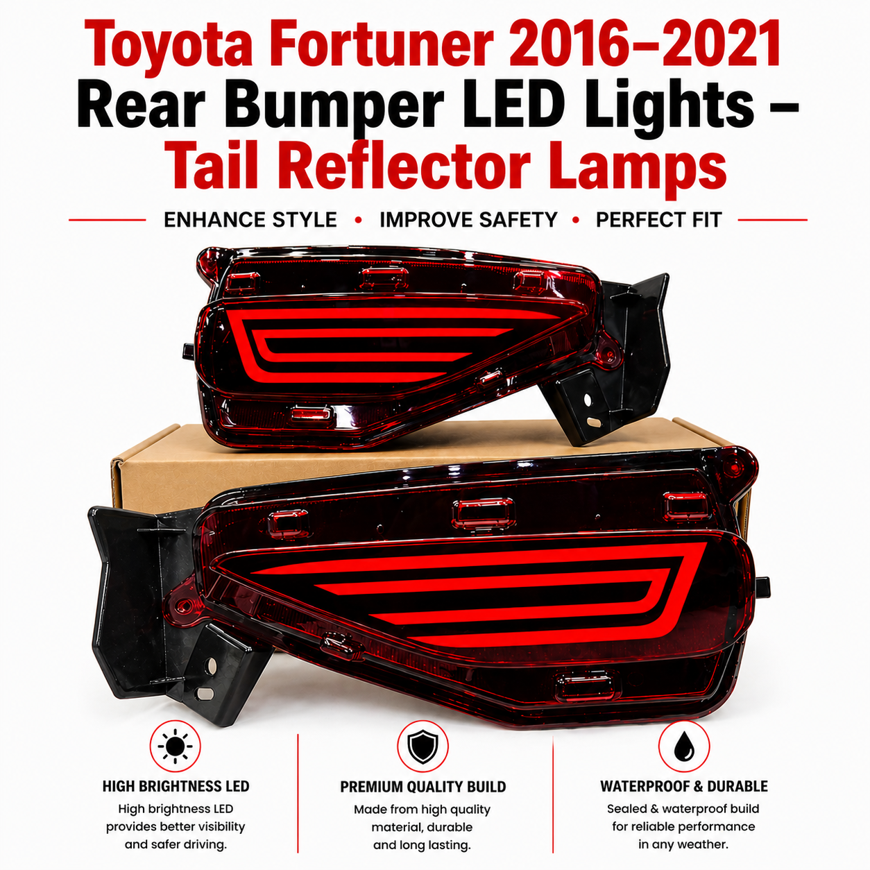 Toyota Fortuner 2016–2021 Rear Bumper LED Lights – Tail Reflector Lamps