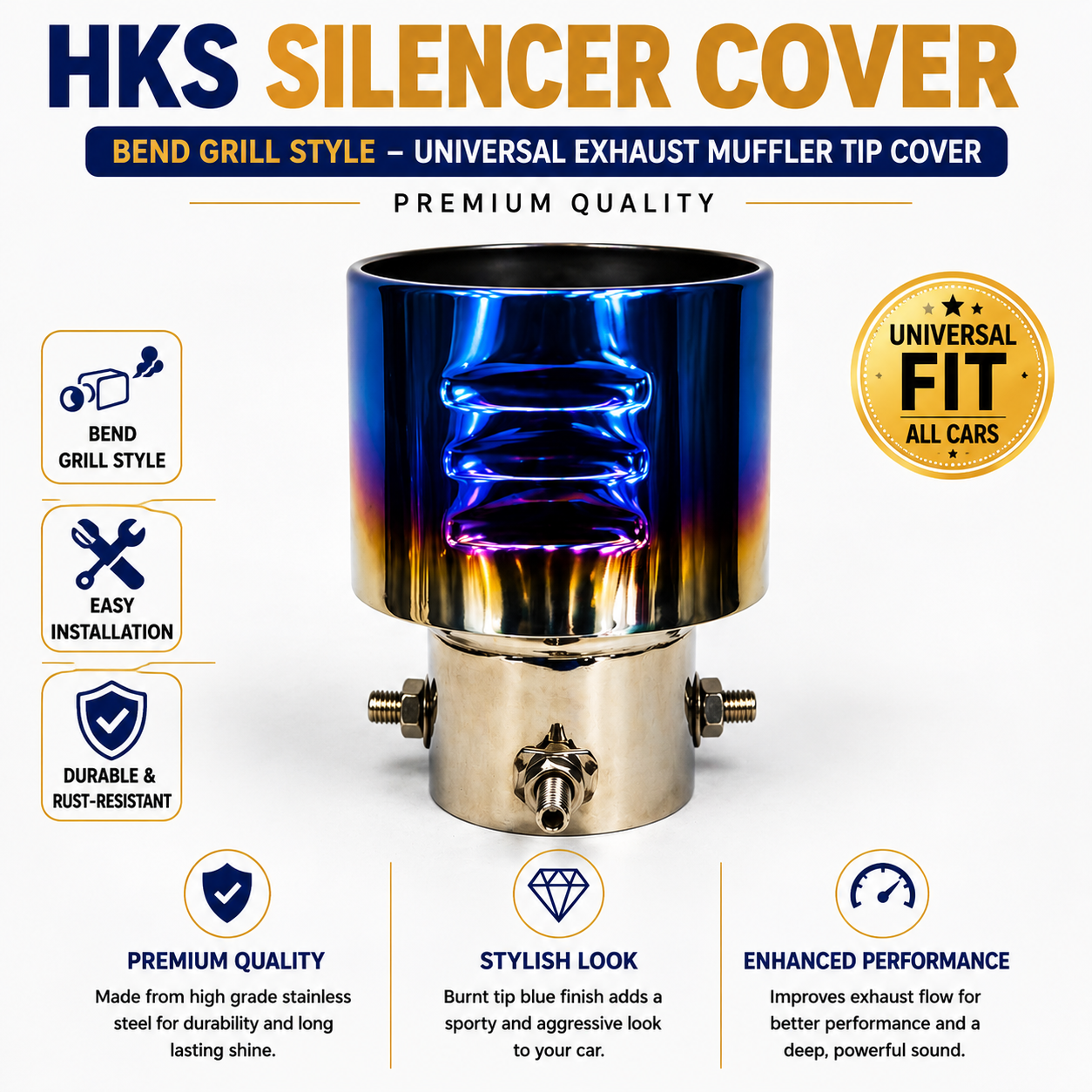 HKS Silencer Cover Bend Grill Style – Universal Exhaust Muffler Tip Cover