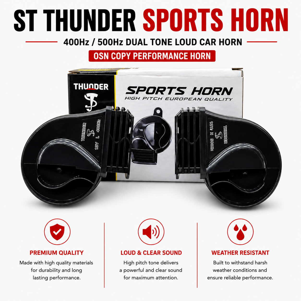 ST Thunder Sports Horn 400Hz/500Hz Dual Tone Loud Car Horn – OSN Copy Performance Horn