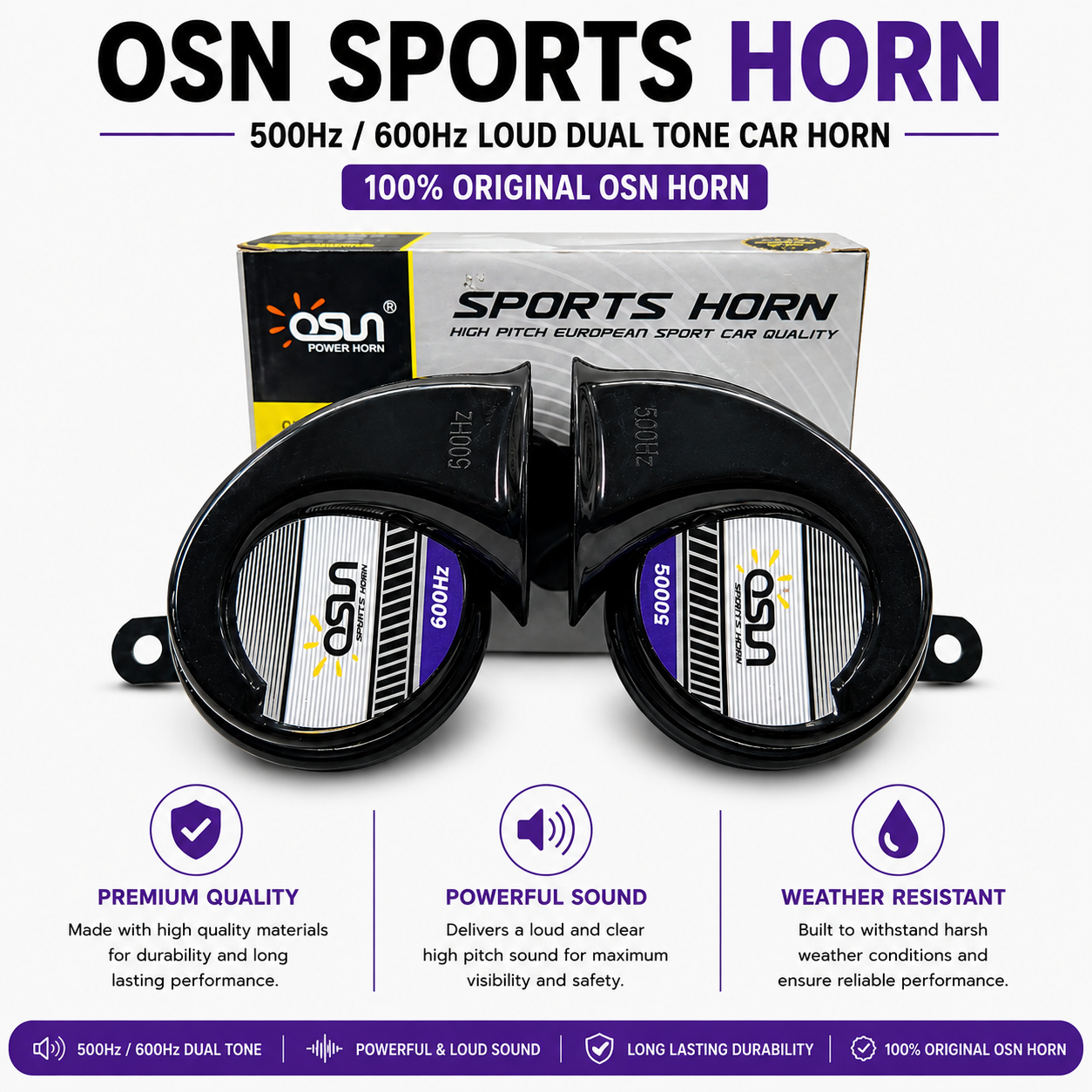 OSN Sports Horn 500Hz/600Hz Loud Dual Tone Car Horn – 100% Original OSN Horn