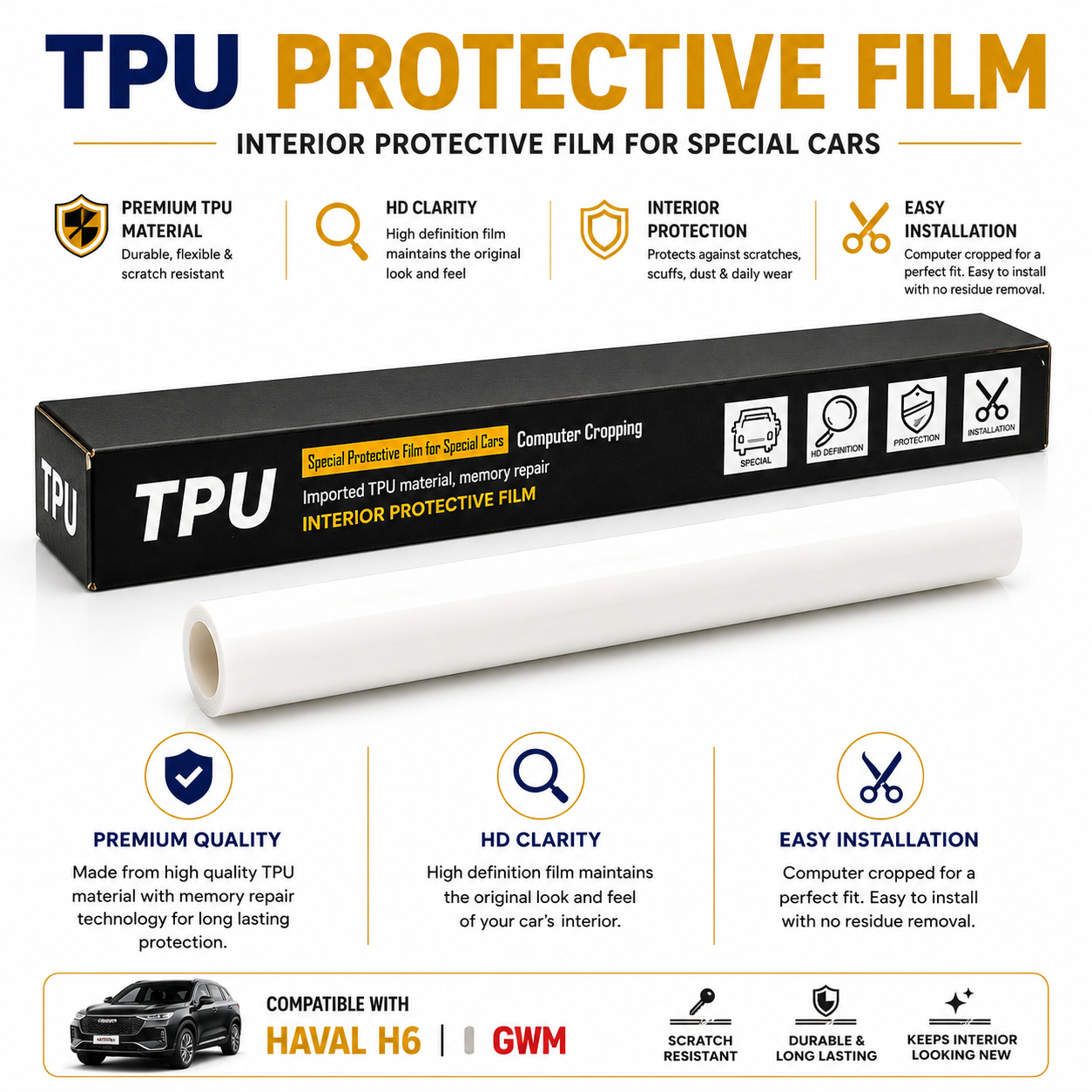 Haval H6 GWM Interior PPF TPU Protection Film Kit – Scratch Resistant Interior Wrap