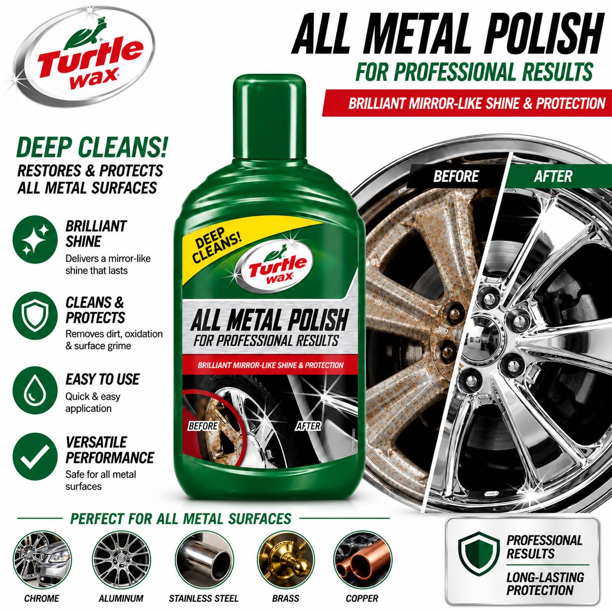 Turtle All Metal Polish 300ml – Multi-Surface Metal Cleaner & Shine Restorer