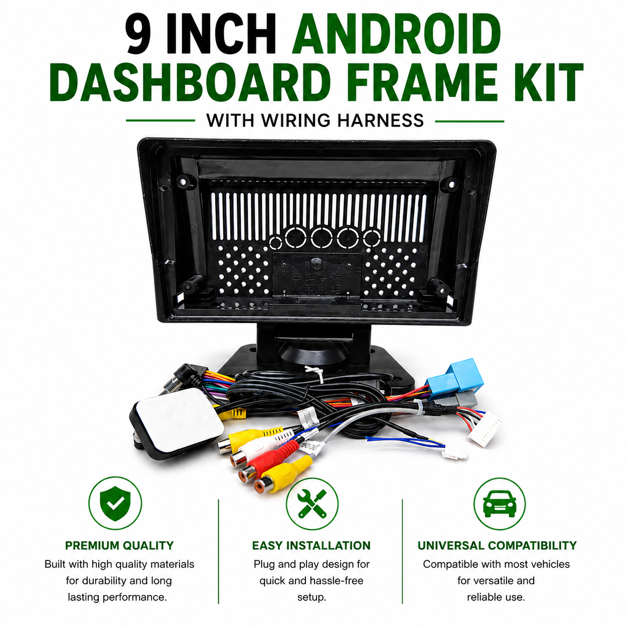 Universal 9 Inch Android Dashboard Frame | Includes Wiring Harness