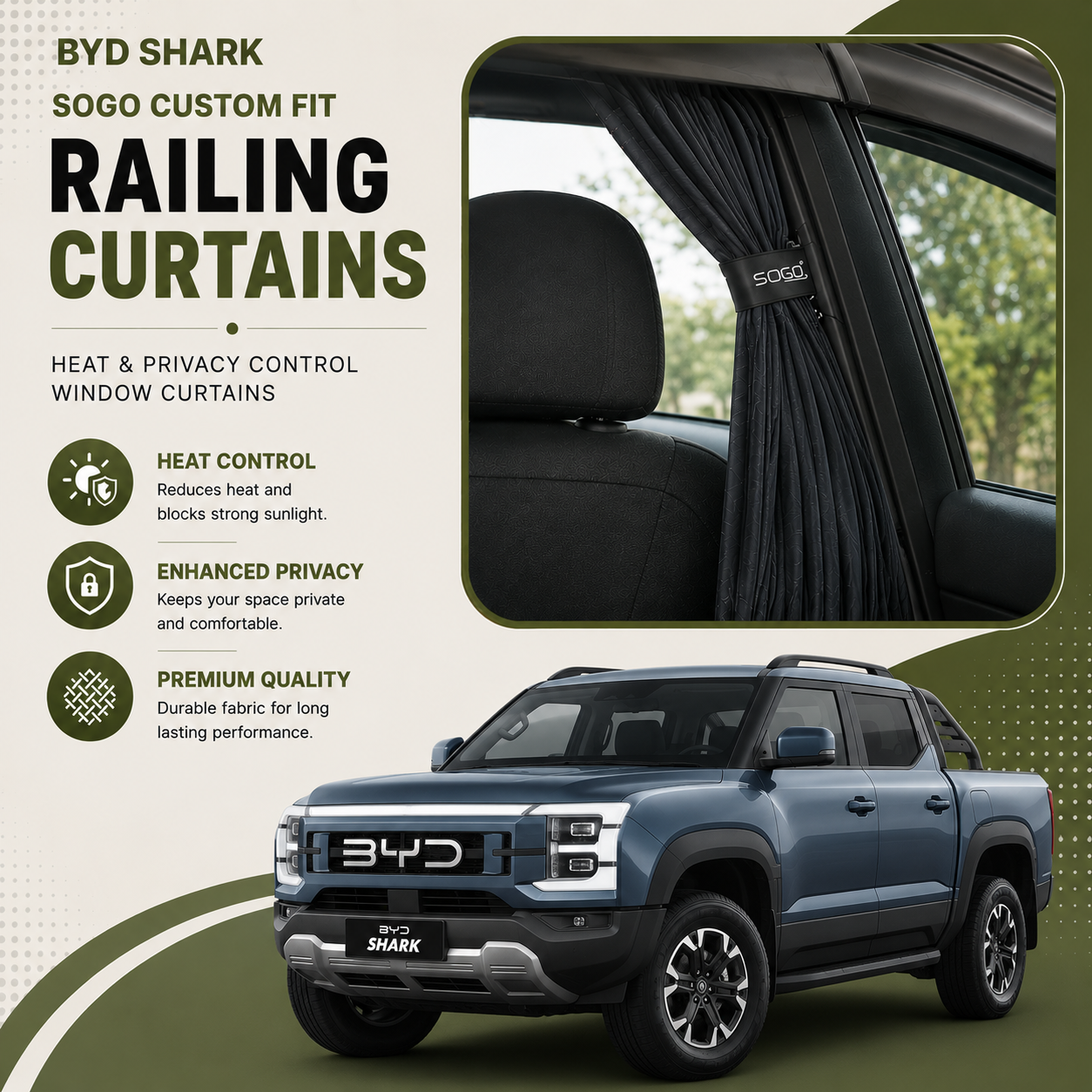 BYD Shark SOGO Custom Fit Railing Curtains | Heat & Privacy Control Window Curtains