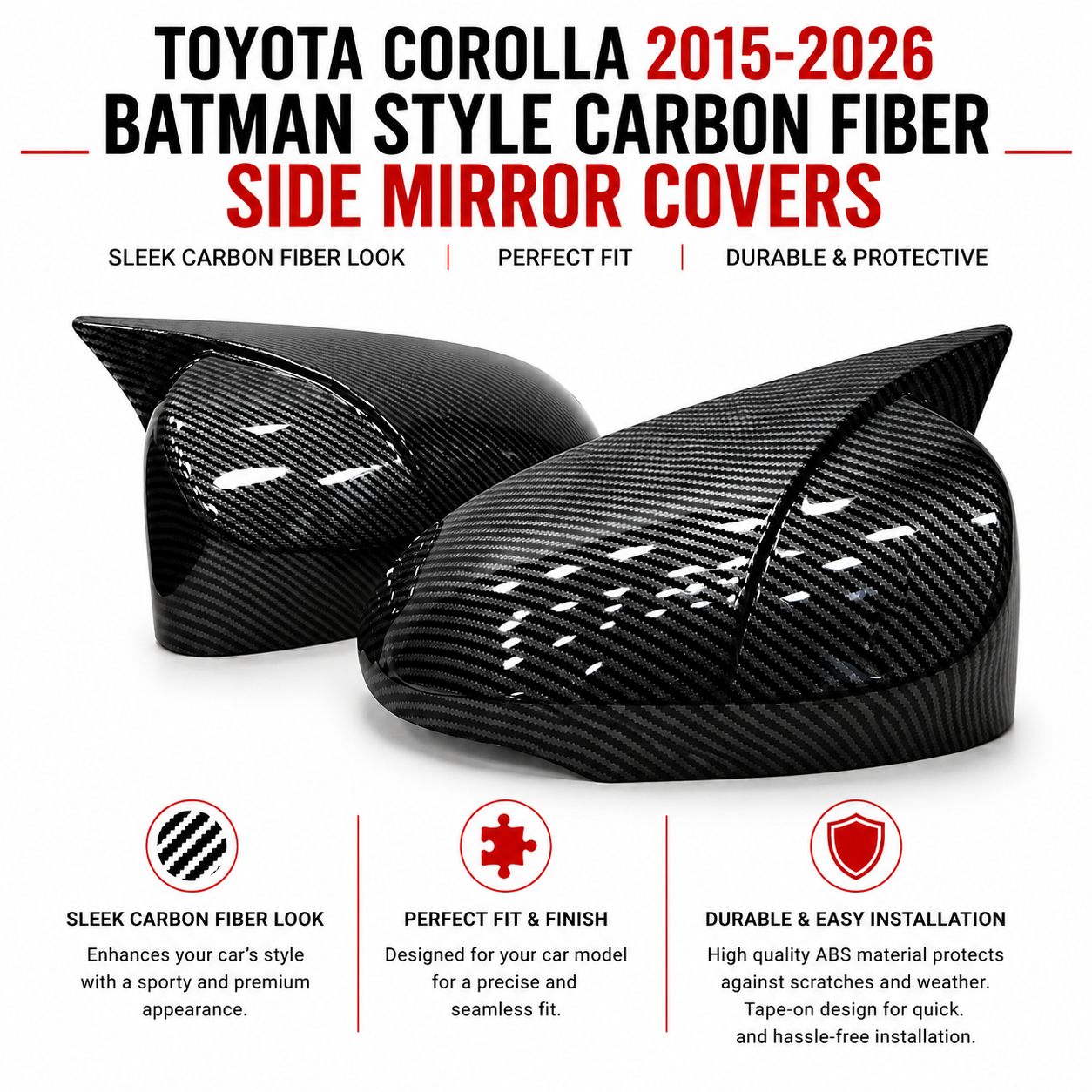 Toyota Corolla 2015-2026 Batman Style Carbon Fiber Side Mirror Covers