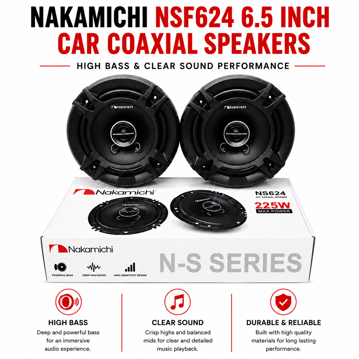Nakamichi NSF624 6.5 Inch Car Coaxial Speakers | High Bass & Clear Sound Performance