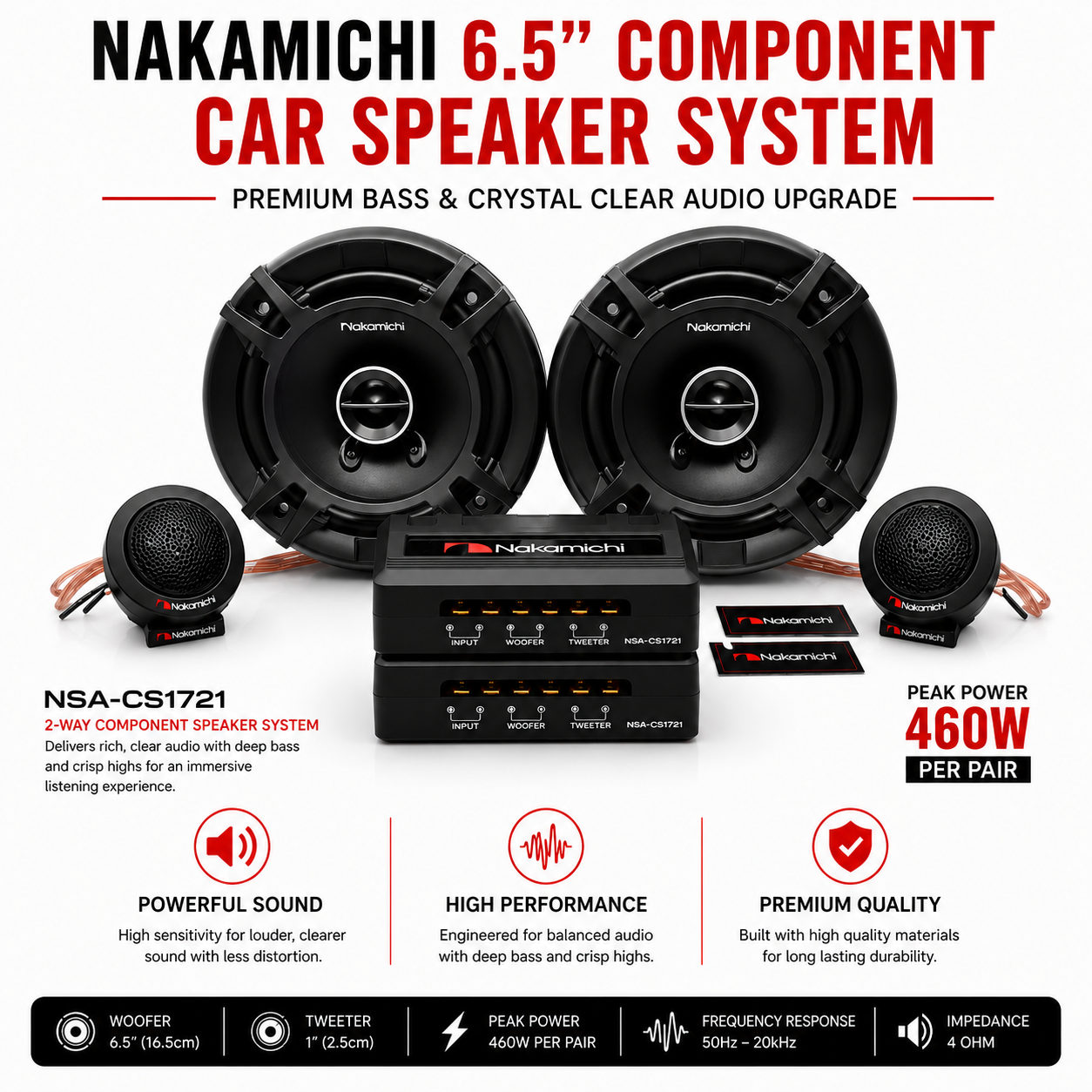Nakamichi 6.5” Component Car Speaker System | Premium Bass & Crystal Clear Audio Upgrade