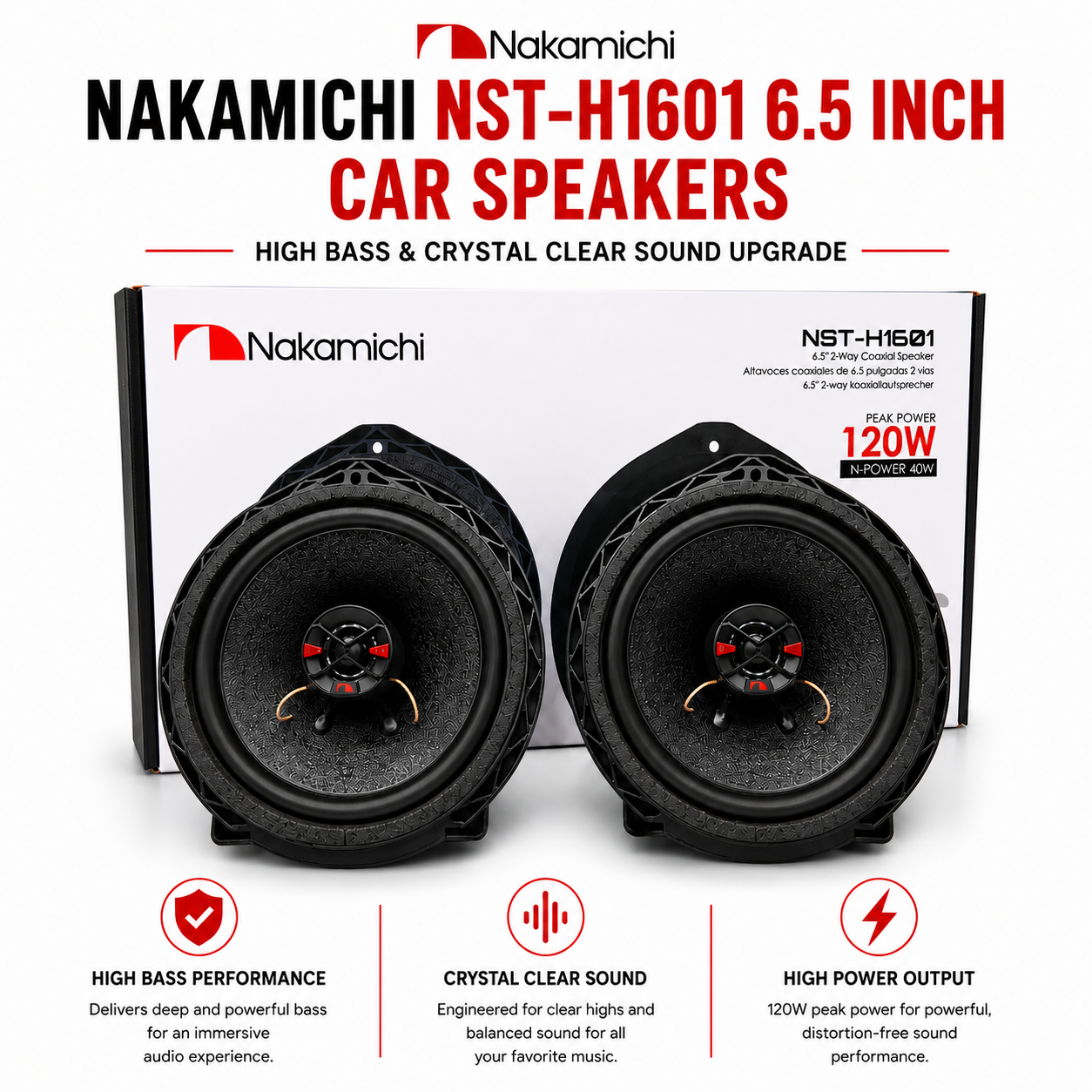 Nakamichi NST-H1601 6.5 Inch Car Speakers | High Bass & Crystal Clear Sound Upgrade