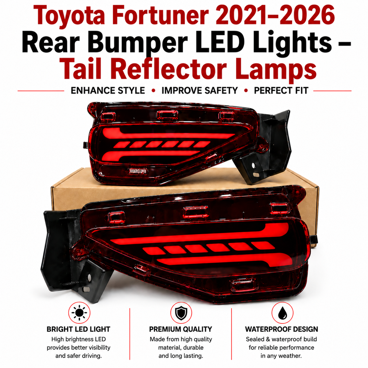 Toyota Fortuner 2021–2026 Rear Bumper LED Lights – Tail Reflector Lamps