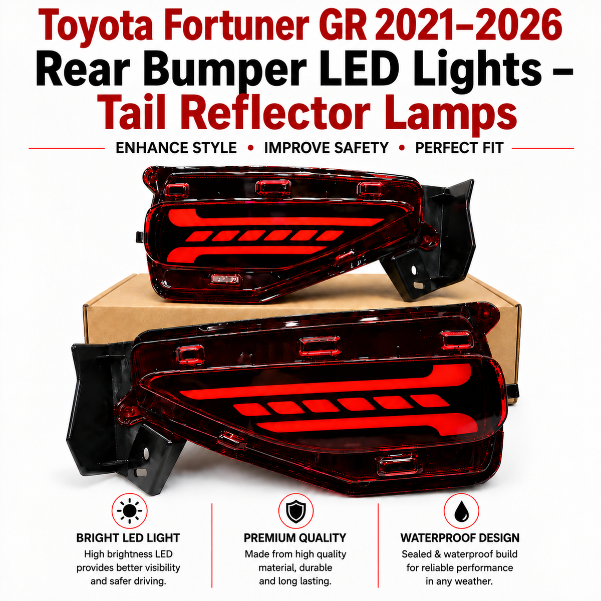 Toyota Fortuner GR 2021–2026 Rear Bumper LED Lights – Tail Reflector Lamps
