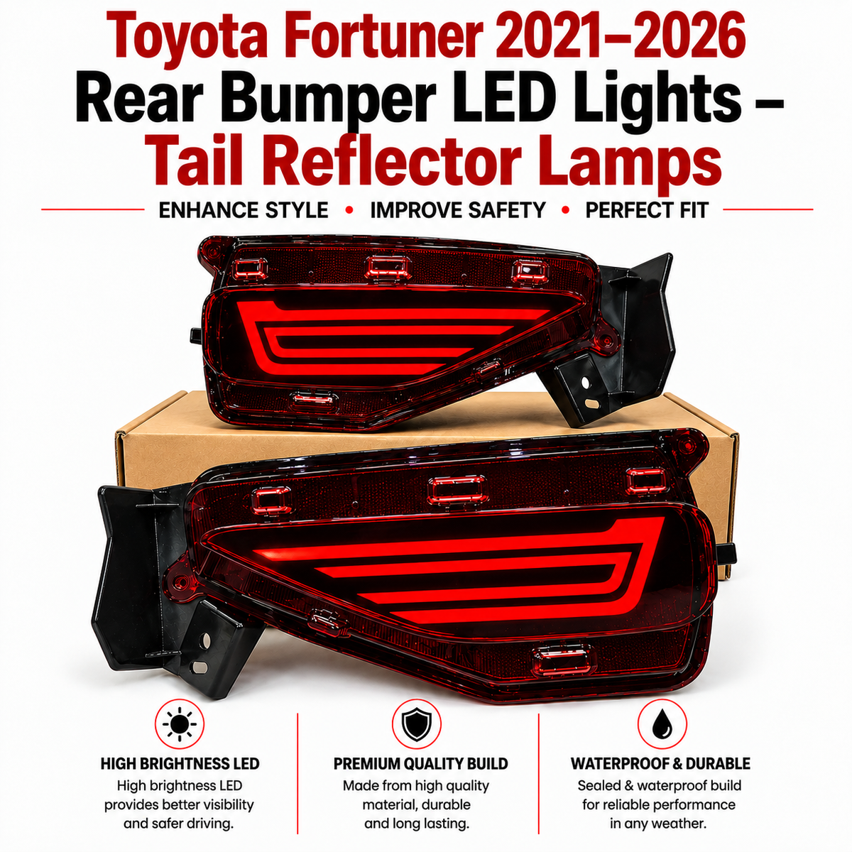 Toyota Fortuner 2021–2026 Rear Bumper LED Lights – Tail Reflector Lamps