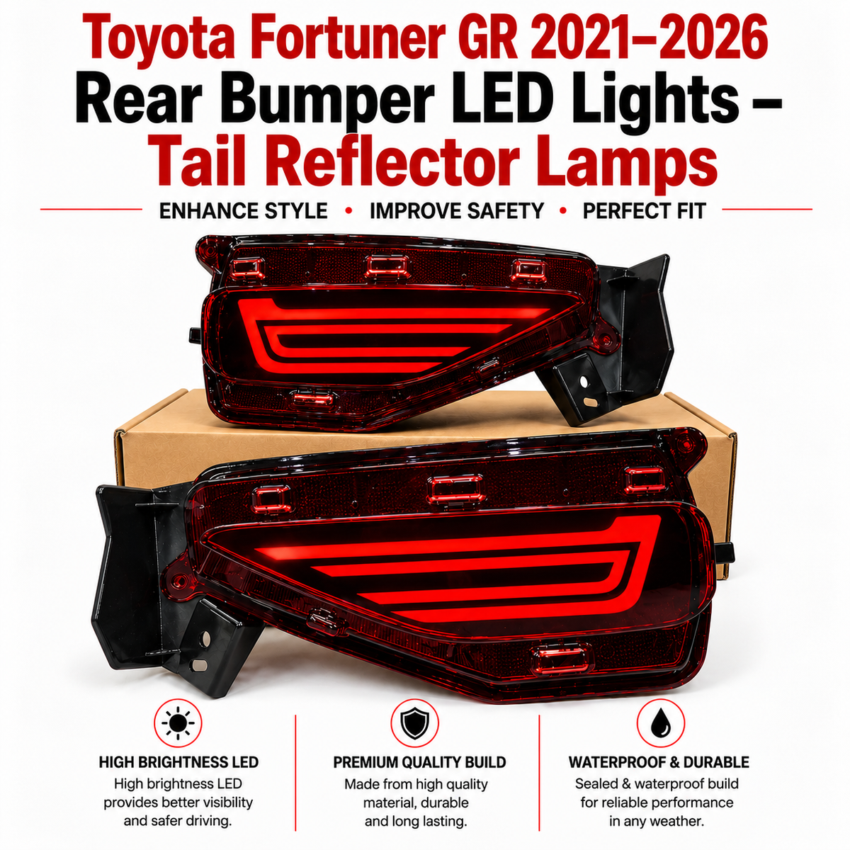 Toyota Fortuner GR 2021–2026 Rear Bumper LED Lights – Tail Reflector Lamps