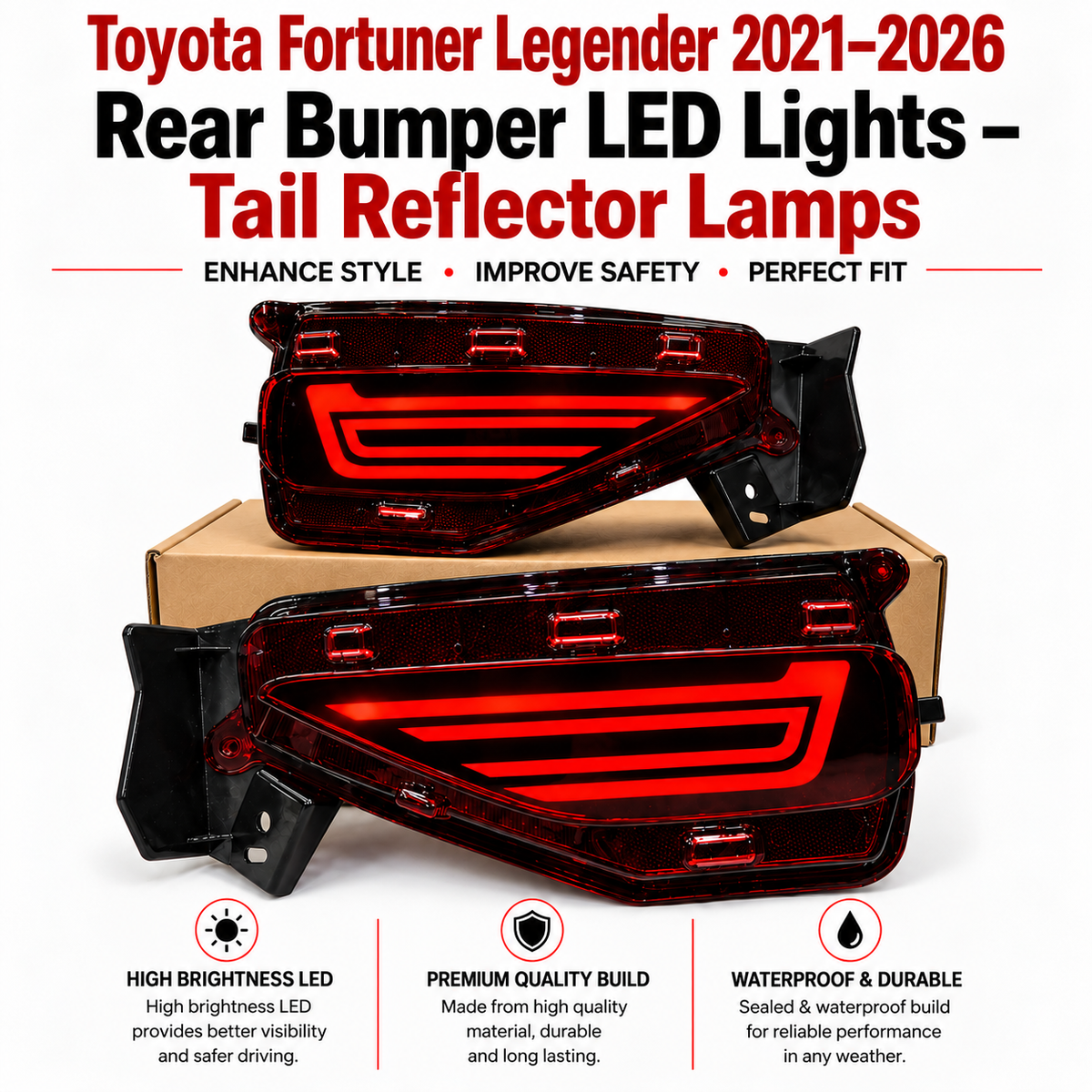 Toyota Fortuner Legender 2021–2026 Rear Bumper LED Lights – Tail Reflector Lamps