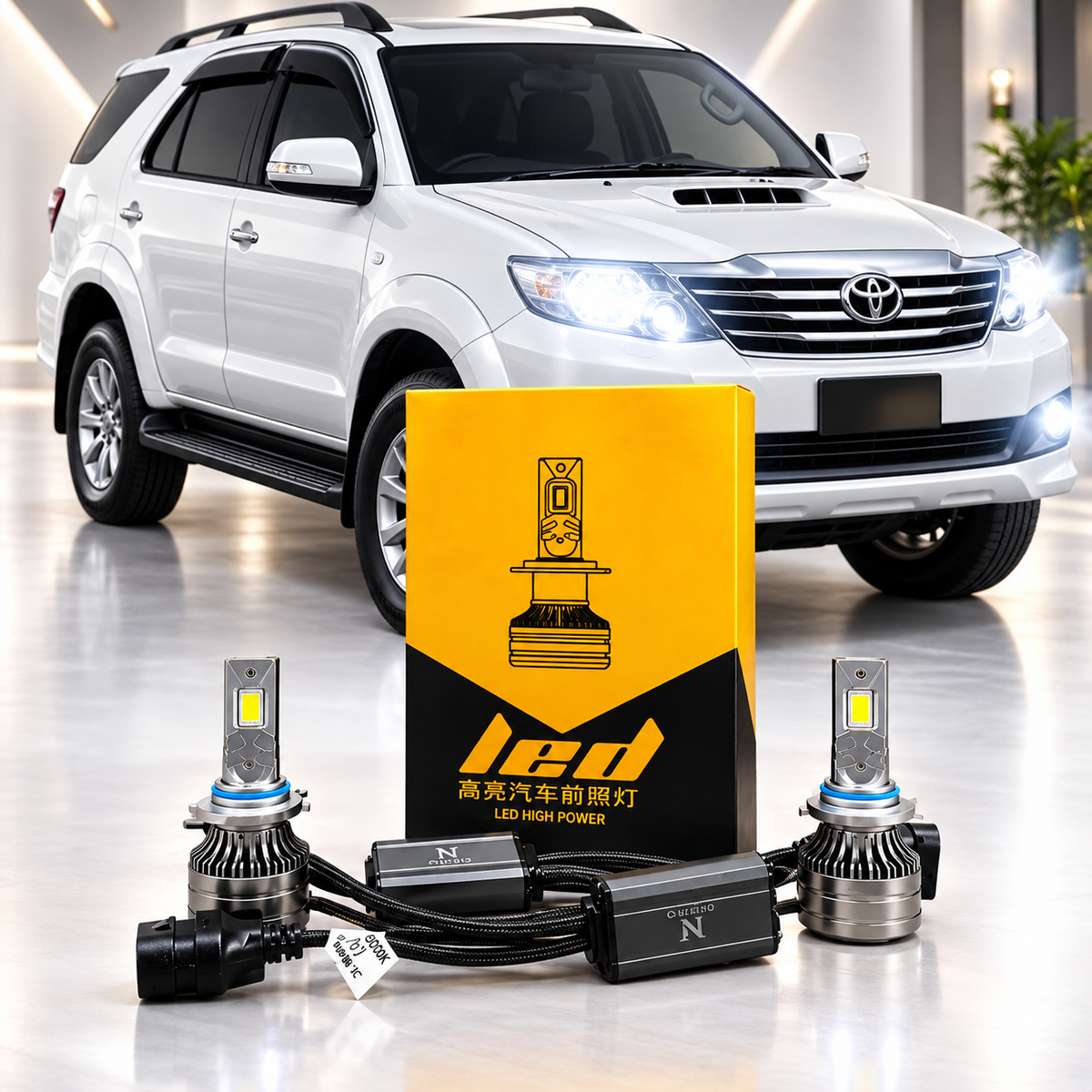 Toyota Fortuner 2012-2015 Nitro 1000W LED Headlight High Beem Bulbs 9005 Ultra Bright Car Lighting Upgrade