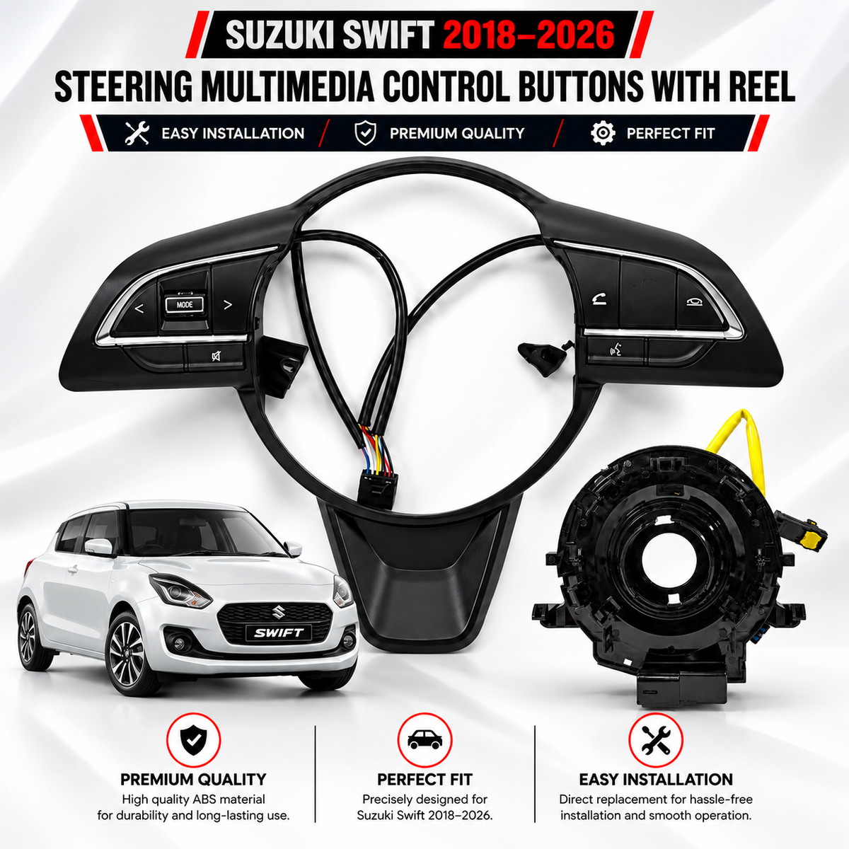 Suzuki Swift 2018–2026 Steering Multimedia Control Buttons with Reel