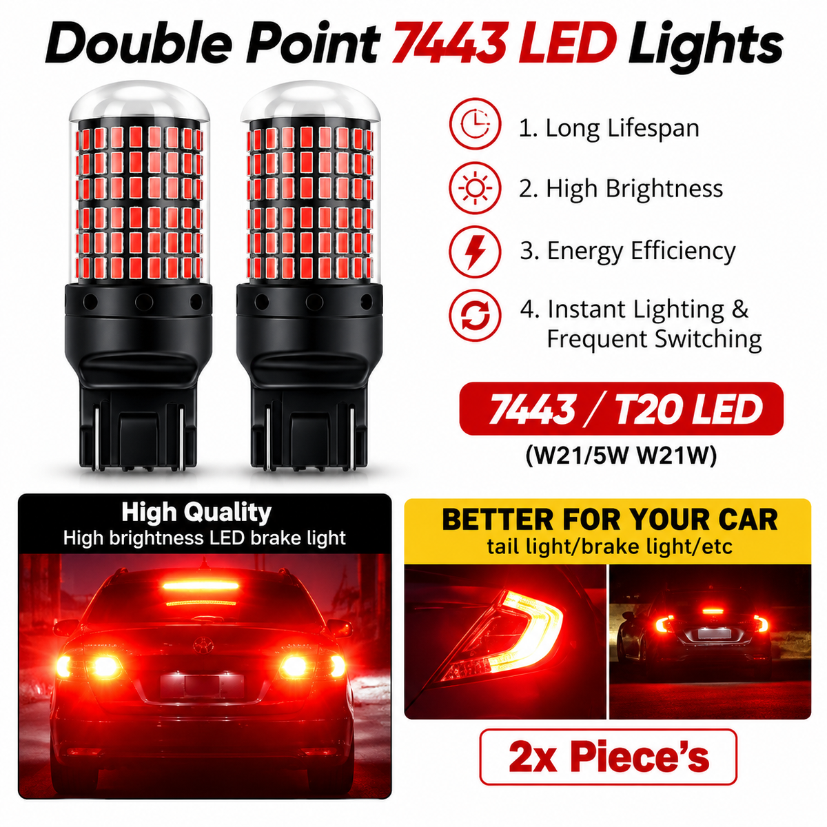Car Breake Lights Bulbs - Car Tail Lamps Bulbs - Car Back Lights Bulbs /Red - Chip