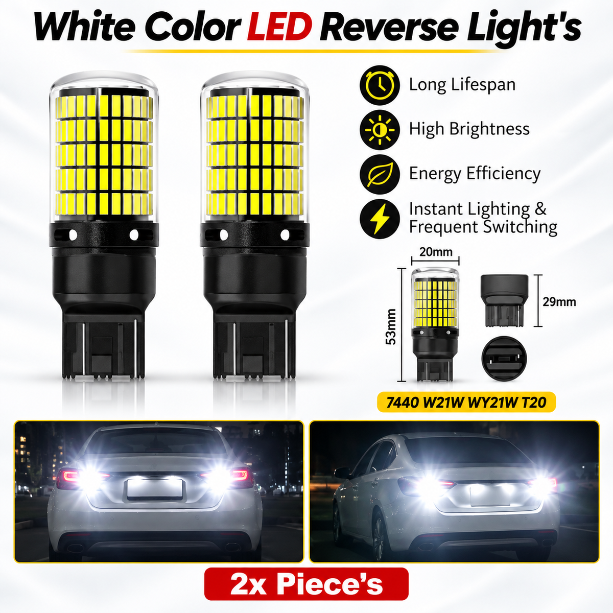 White LED Reverse Lights Bulbs - Car Back Lights Bulbs - Car Led White Bulbs /White - Chip