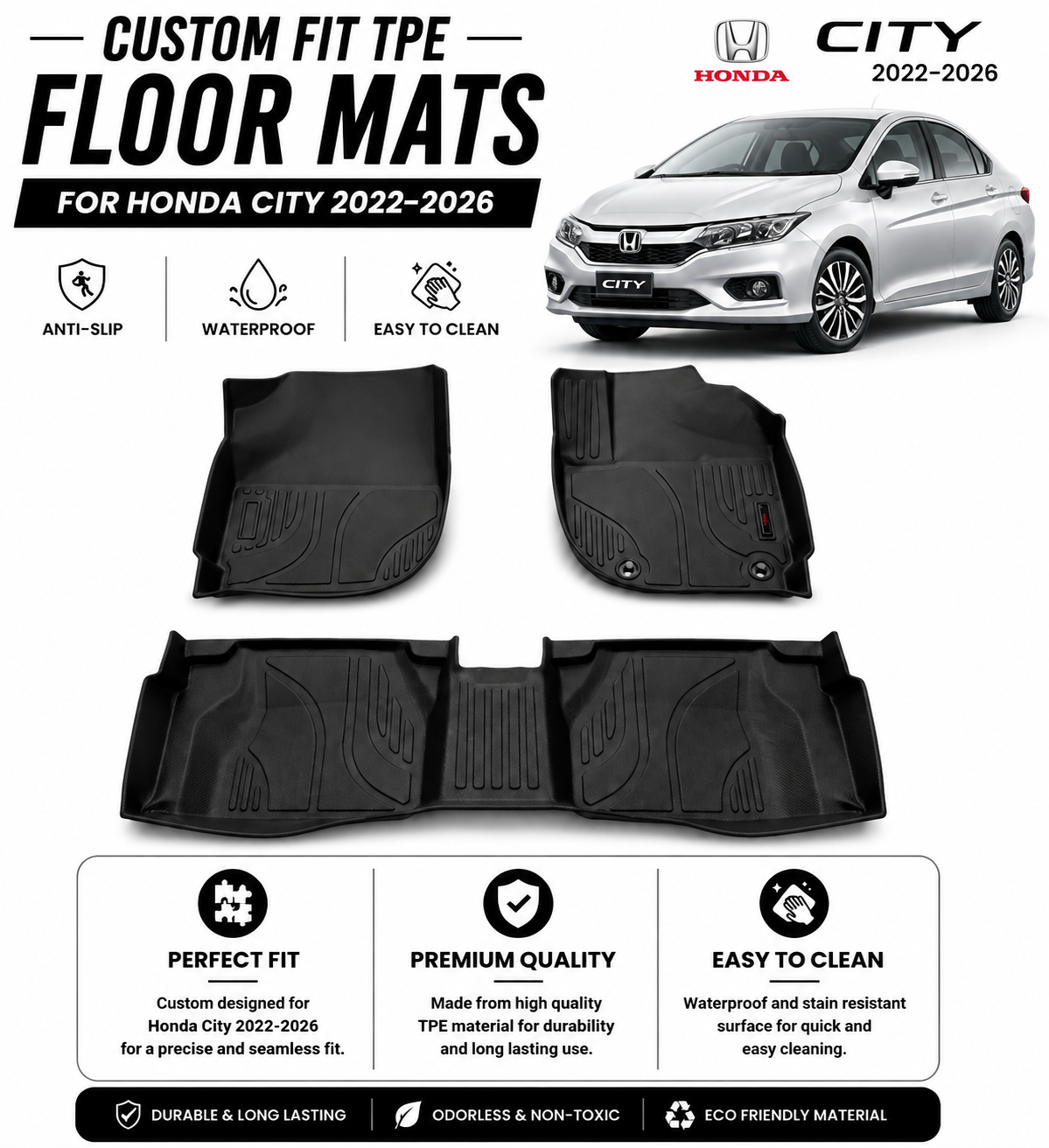 TPE Floor Mats for Honda City 2022–2026 – Anti-Slip, Waterproof & Easy to Clean*
