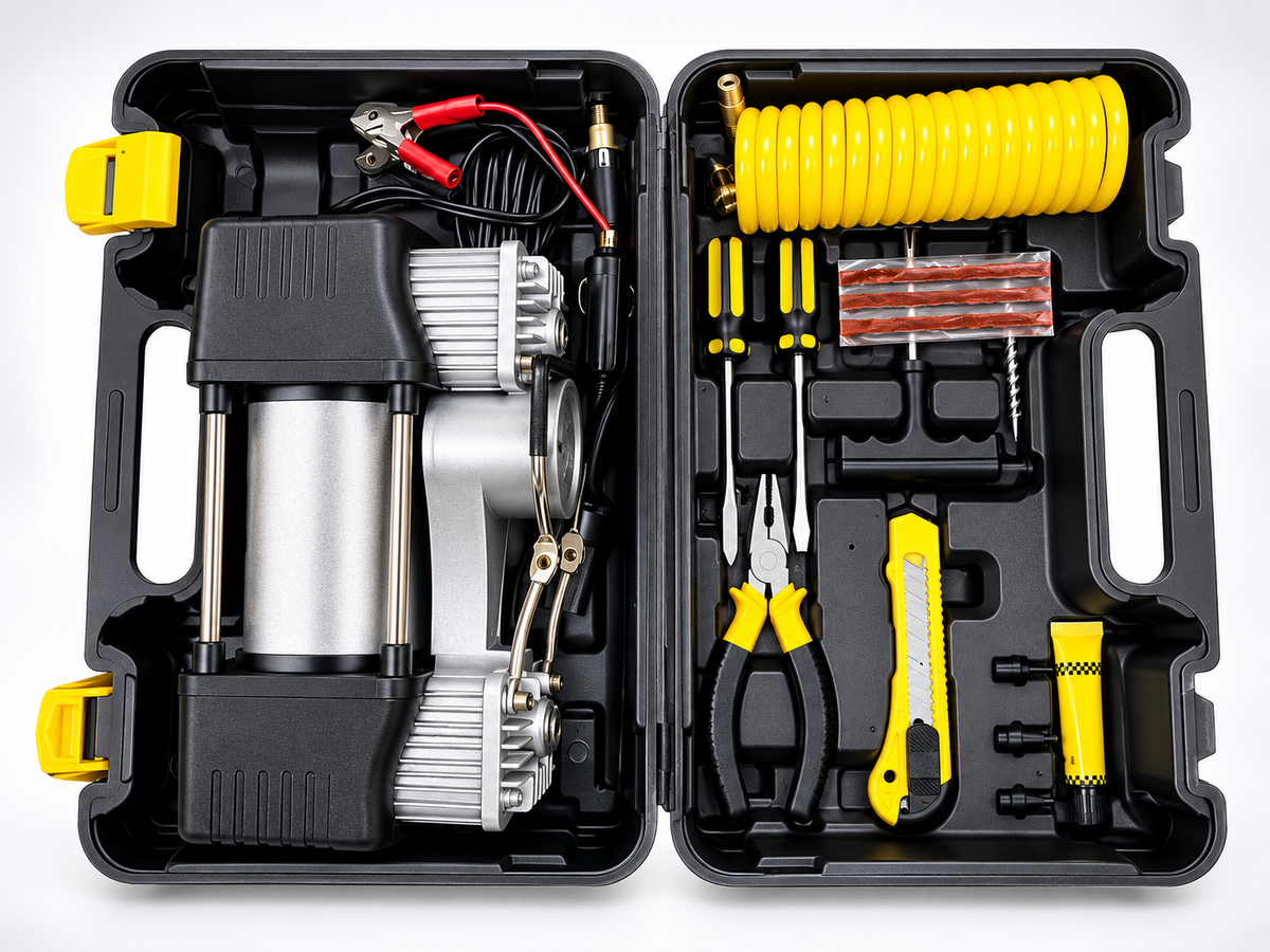 12 VOLT Electric Air Compressor Dual Cylender With Tool Kit With Box Auto Inflator Pump