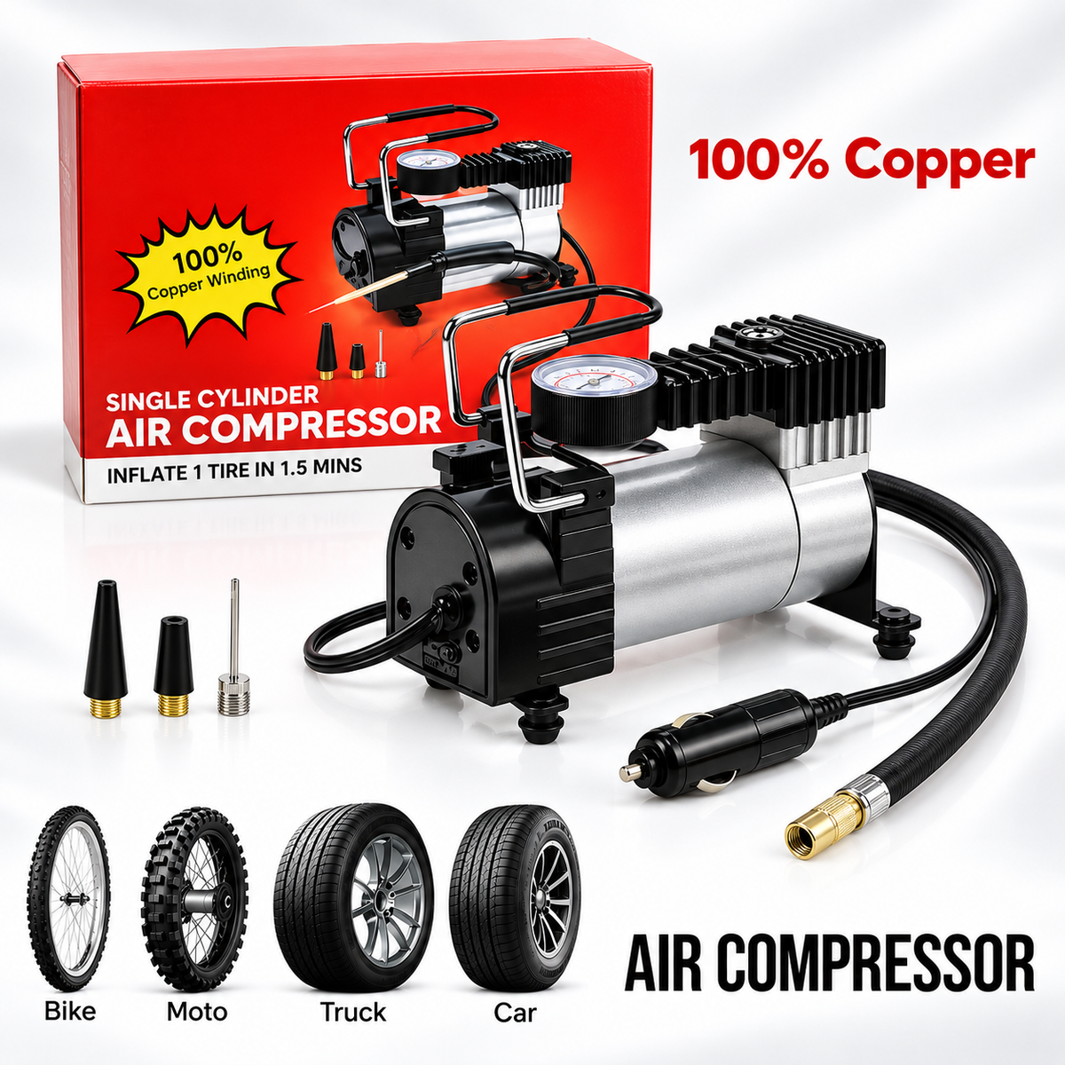 12 Volt Electric Single Compressor pump for Car, Tyre Compressor Car Air Pump