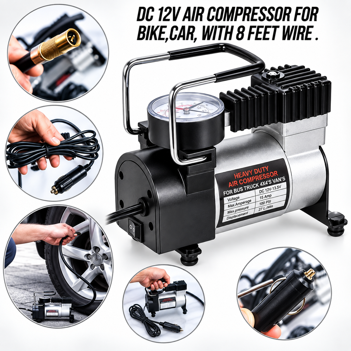 12 Volt Electric Single Compressor pump for Car, Tyre Compressor Car Air Pump