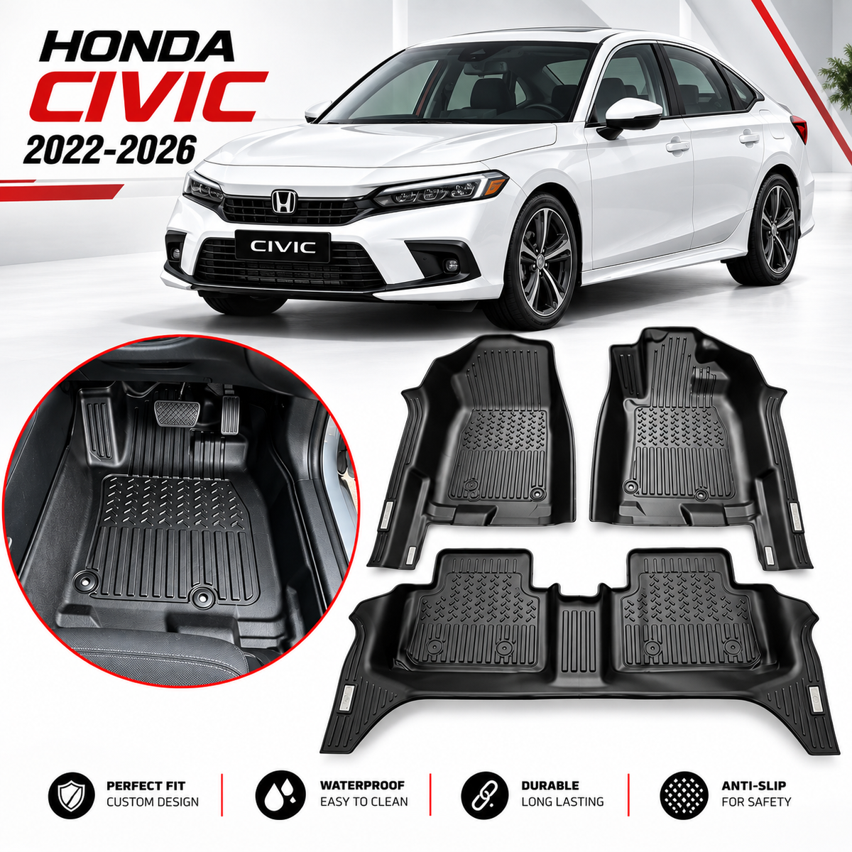 Honda Civic Xi 2022-2026 TXR TPE Floor Mats  - Car Matts  TXR TPE