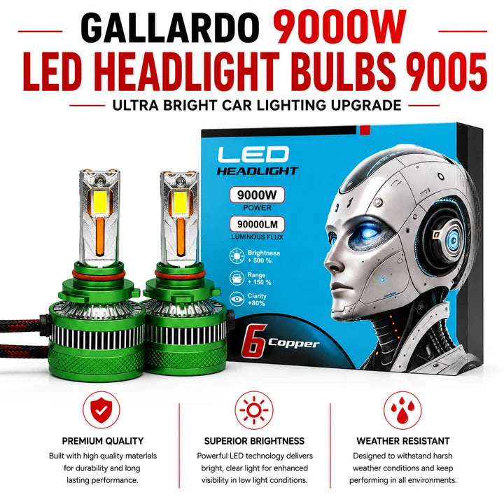 Gallardo 9000W LED Headlight Bulbs 9005 / H11 – Ultra Bright Car Lighting Upgrade