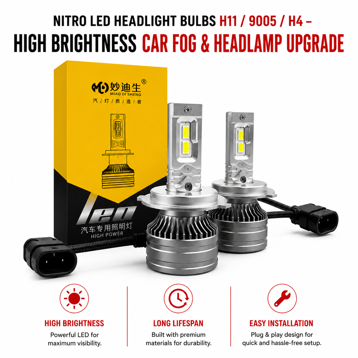 Nitro LED Headlight Bulbs H11 / 9005 / H4 – High Brightness Car Fog & Headlamp Upgrade