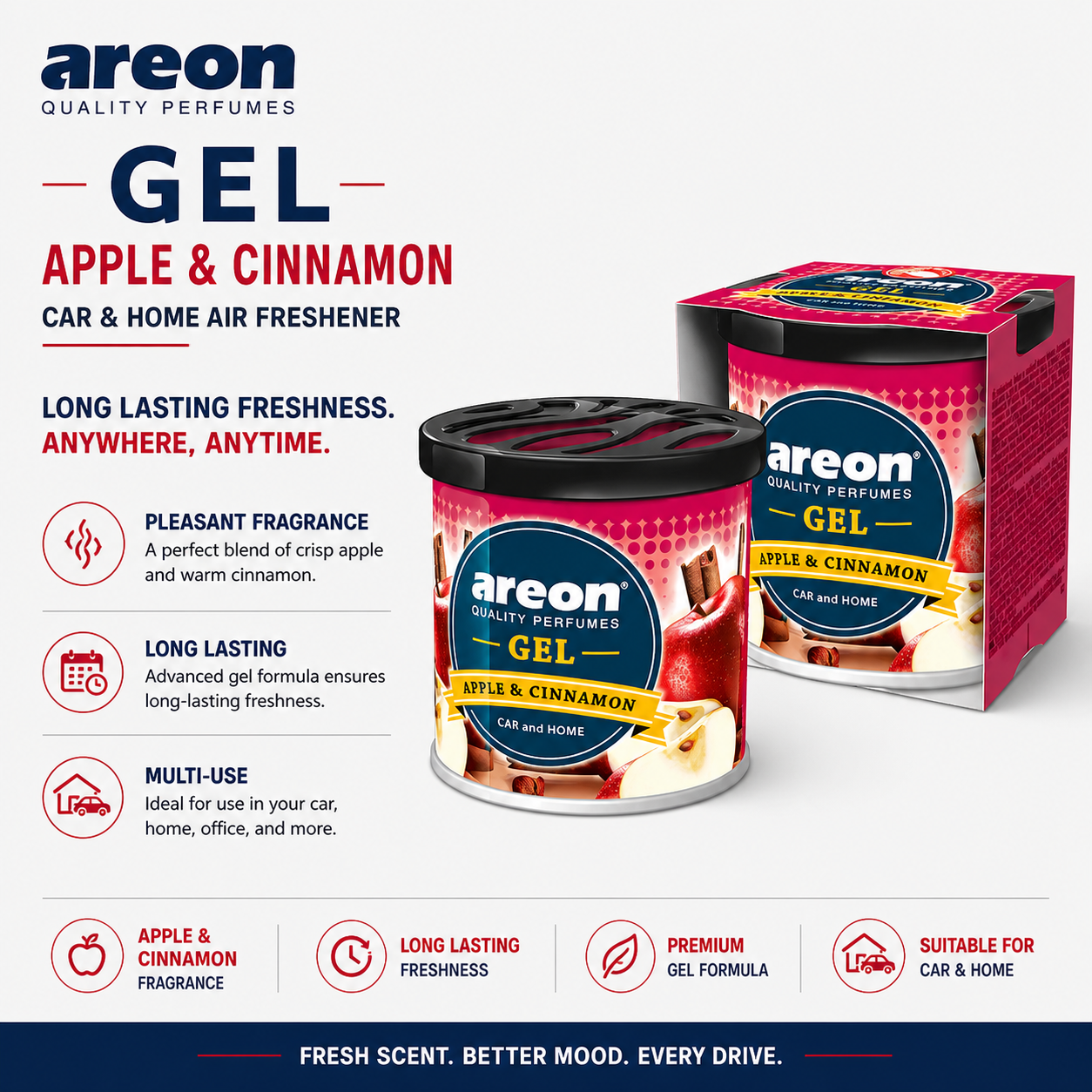 Areon Gel Apple & Cinnamon Car & Home Air Freshener
