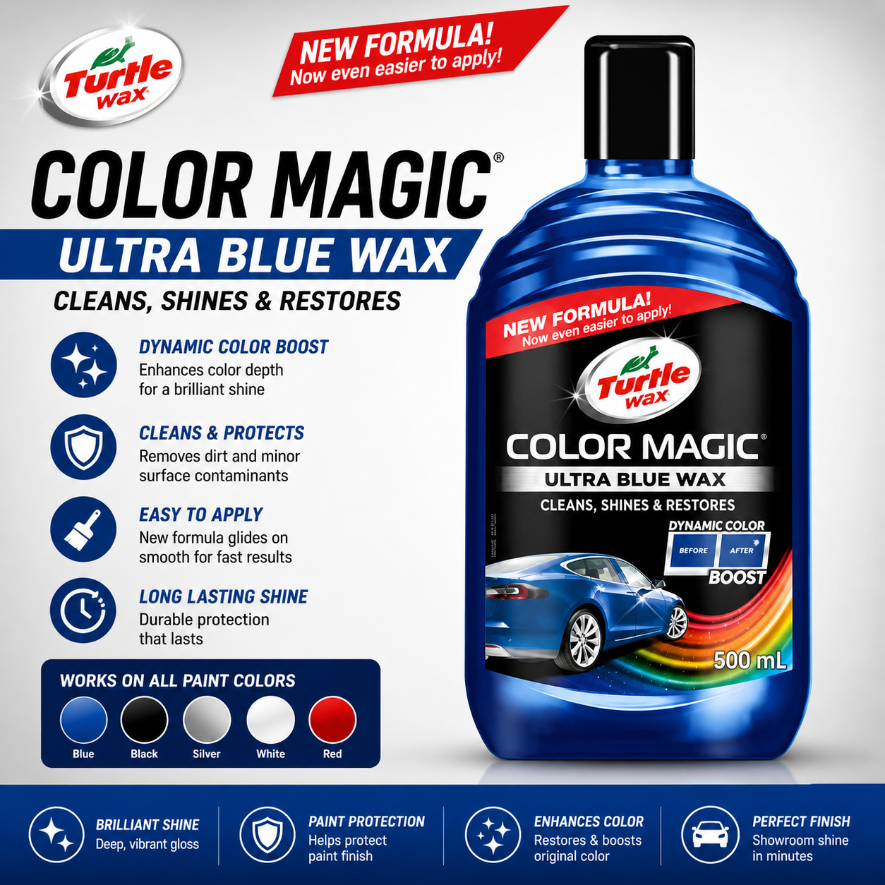 Turtle Color Magic Ultra Blue Wax 500ml – Color Enhancing Car Polish & Scratch Remover