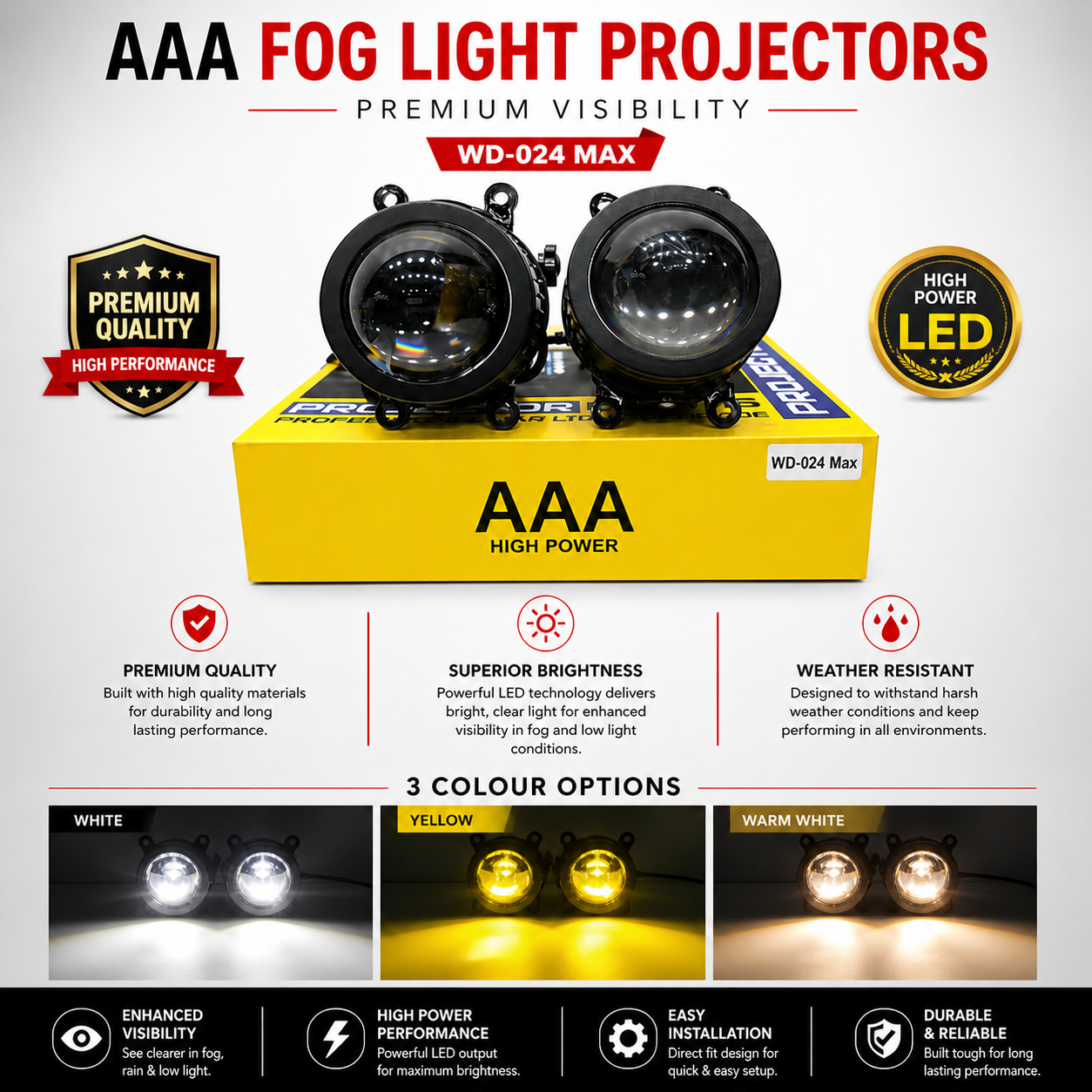 AAA Fog Light Projectors 3 Colour Option