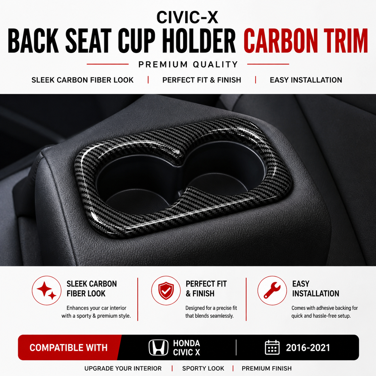 Civic-X Back Seat Cup Holder Carbon Fiber trim