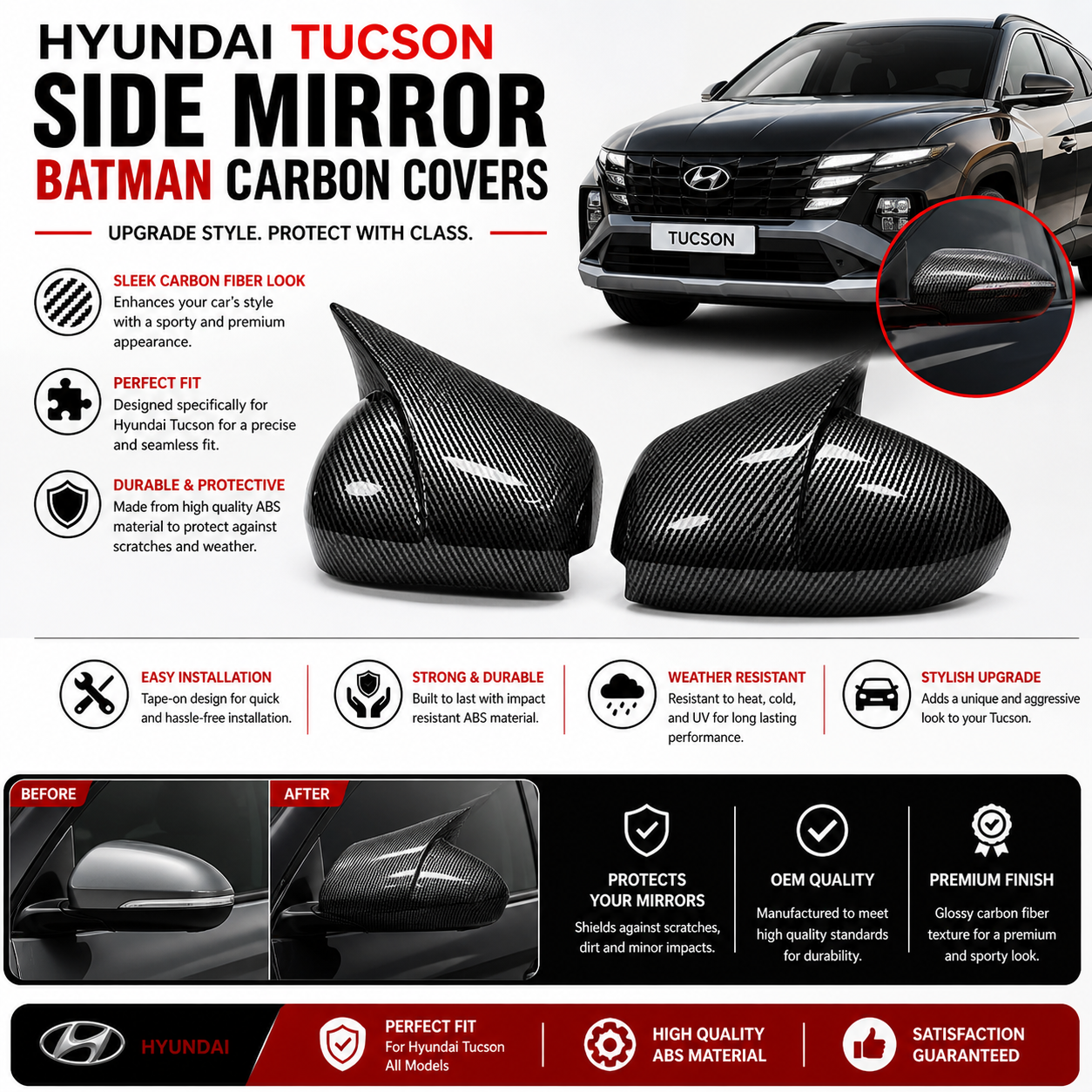 Hyundai Tucson Side Mirror Batman Carbon Covers