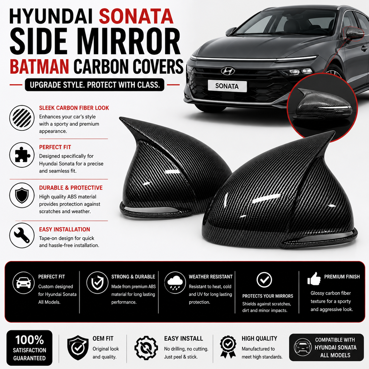 Hyundai Sonata Side Mirror Batman Carbon Covers