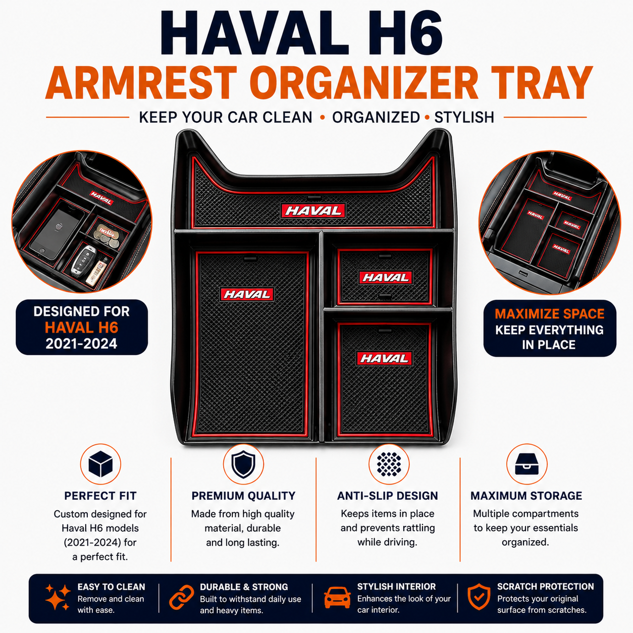 Haval H6 Armrest Organizer Tray 2021-2024 – Center Console Storage Solution