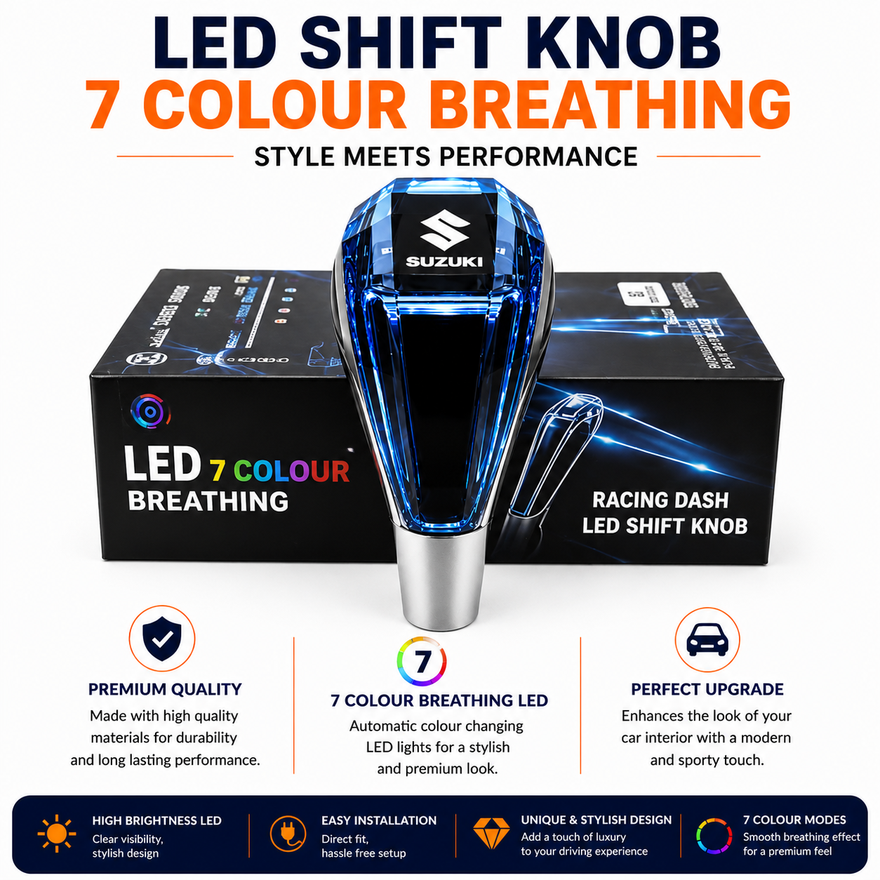 Diamond Style LED Gear Knob with Suzuki Logo – Premium Car Interior Shifter