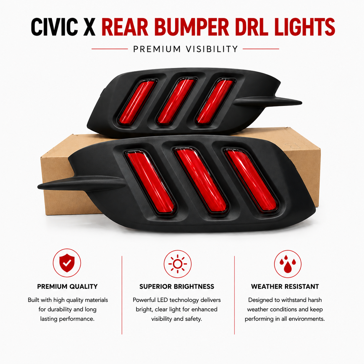 Civic X Mustang Style Rear Bumper DRL Lights 2016-2021 – LED Dynamic Tail Light Kit