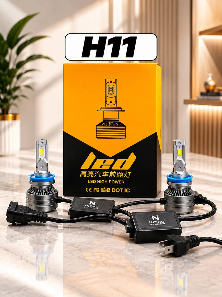 Nitro 1000W LED Headlight Bulbs Low Beem 18 Month Warranty H11 Ultra Bright Car Lighting Upgrade
