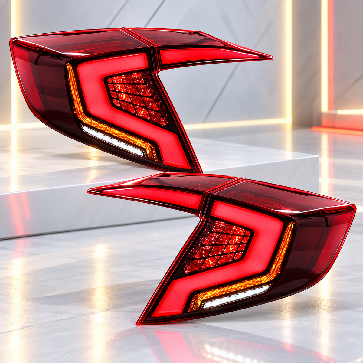 Honda Civic X 2016-2021 Red Tail Lights Version 5 - Back Lamps - Rear Lamps