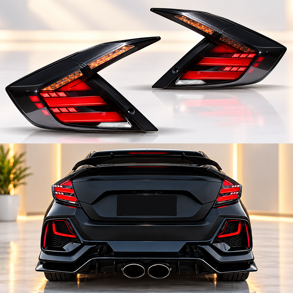 Honda Civic X 2016-2021 Smoke Tail Lights Version 8 - Back Lamps - Rear Lamps