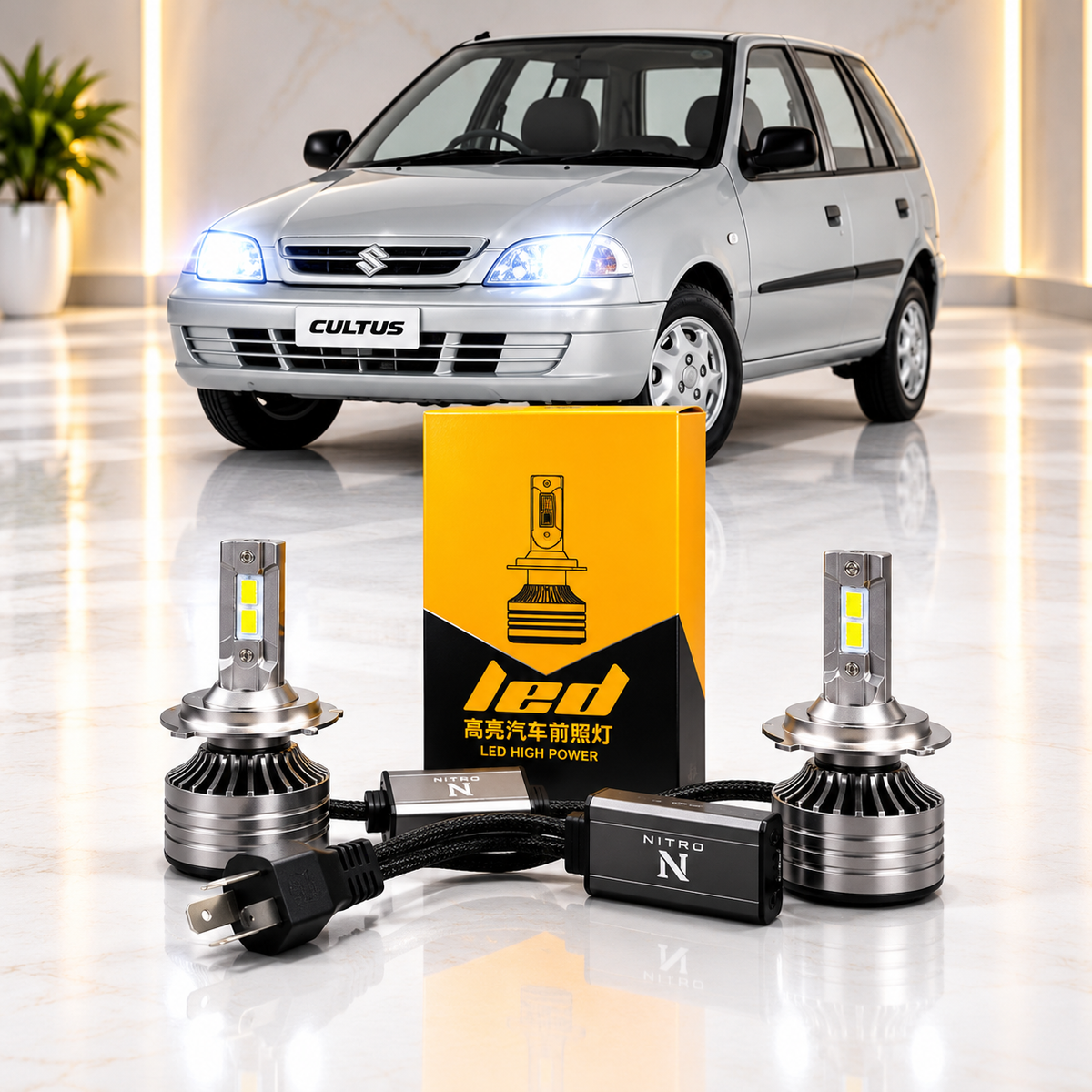 Suzuki Cultus 2000-2017 Nitro 1000W LED Headlight Bulbs H4 Ultra Bright Car Lighting Upgrade